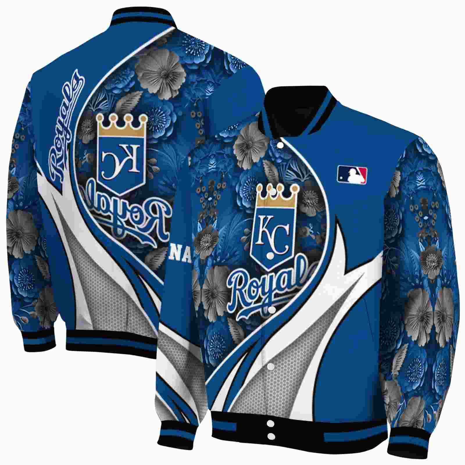 MLB Kansas City Royals Floral Print Royal Blue Custom Baseball Jacket Sport Fans Gear