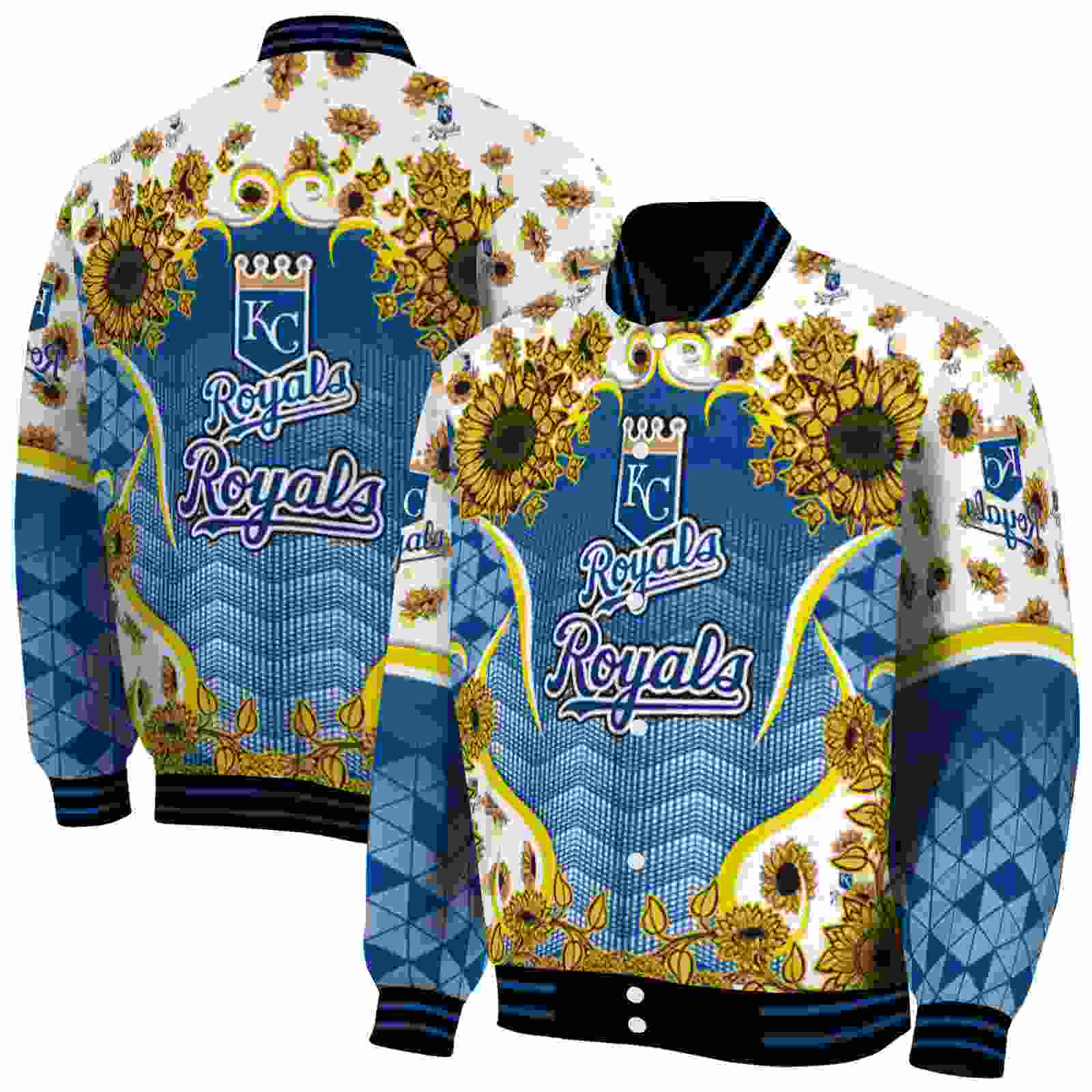 MLB Kansas City Royals SuNFL ower Bloom Royal Blue Yellow Custom Baseball Jacket Sport Fans Gear