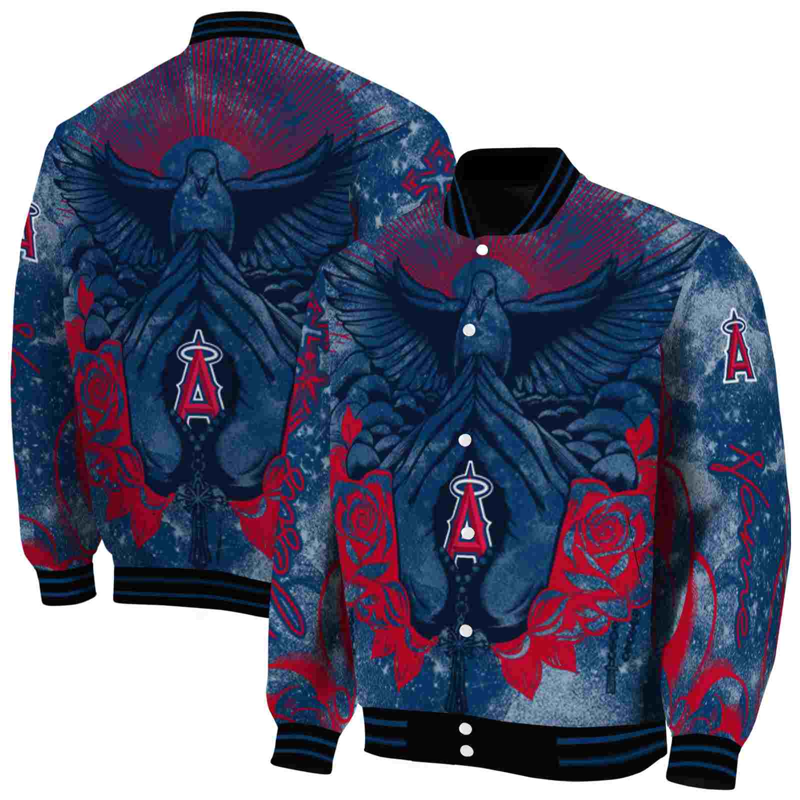 MLB Los Angeles Angels Praying Hands Blue Custom Baseball Jacket Sport Fans Gear