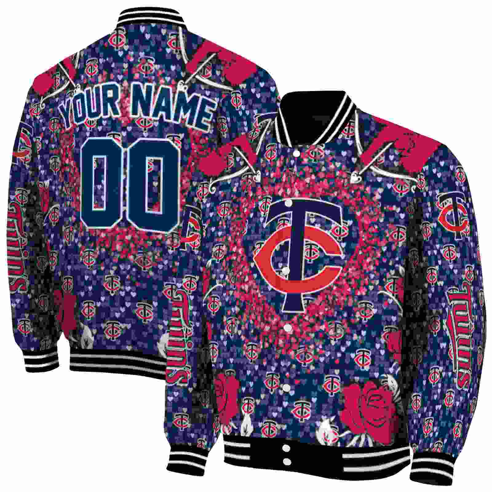 MLB Minnesota Twins Heart Explosion Navy Custom Baseball Jacket Sport Fans Gear