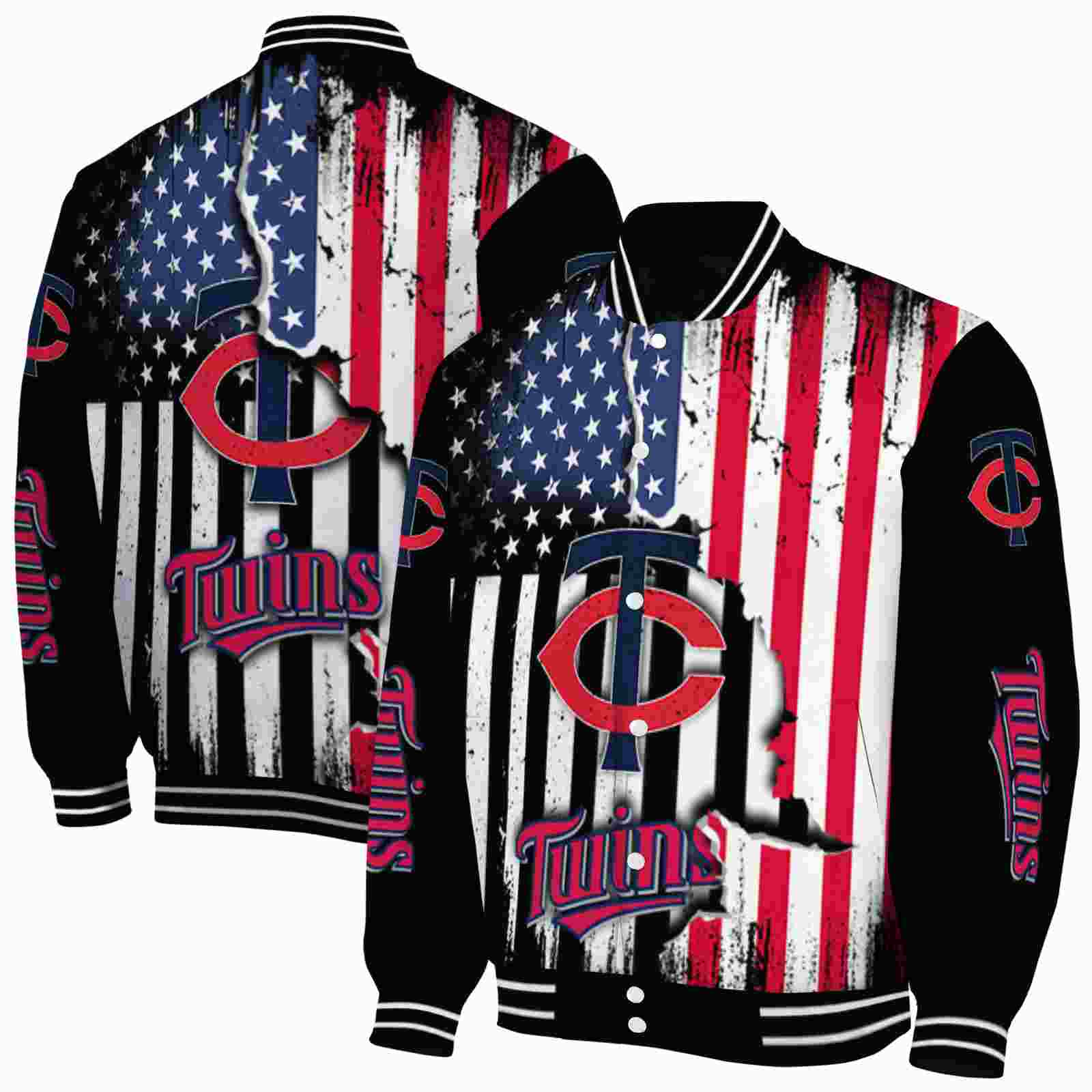 MLB Minnesota Twins Patriotic Theme Black Custom Baseball Jacket Sport Fans Gear