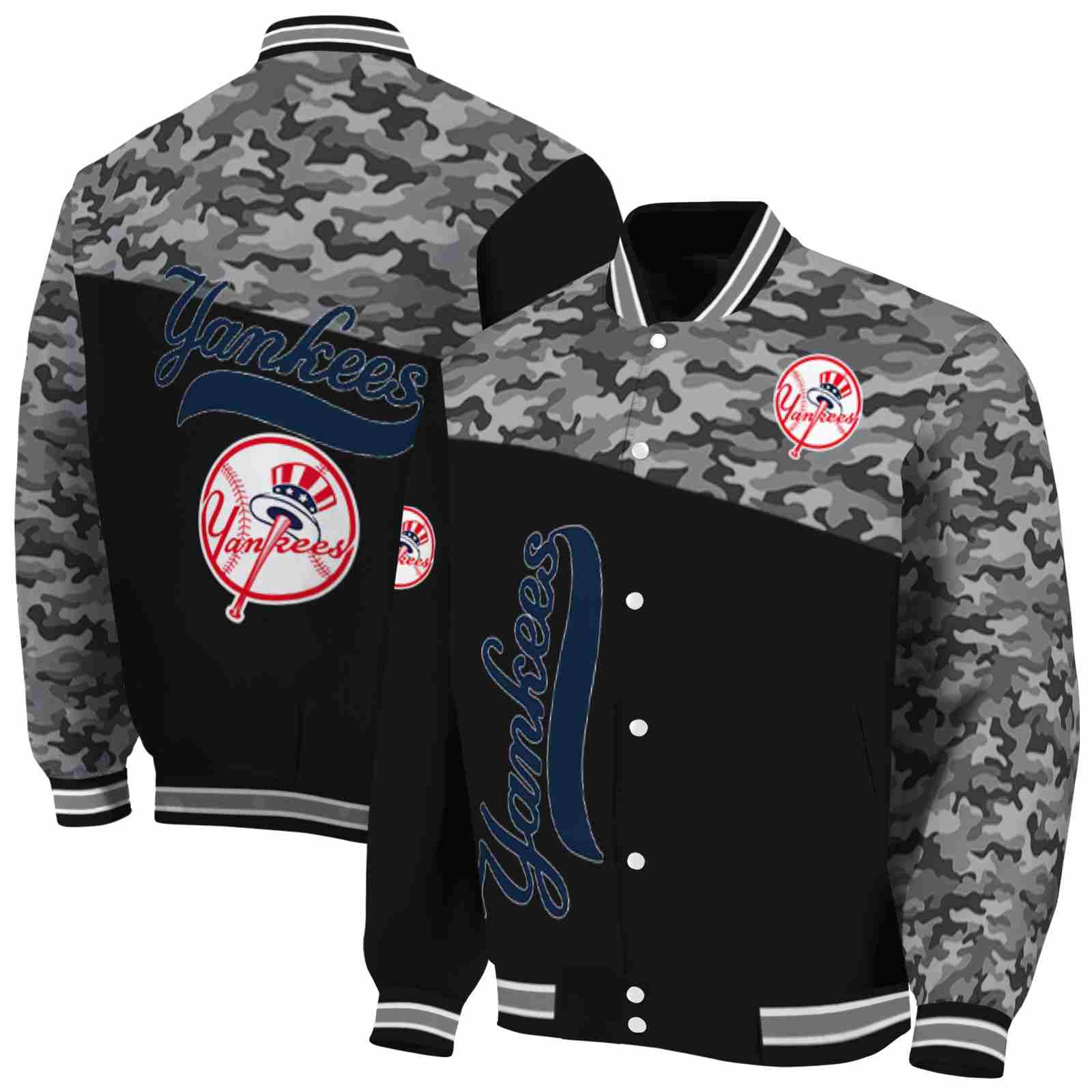 MLB New York Yankees Camo Patchwork Black Custom Baseball Jacket Sport Fans Gear