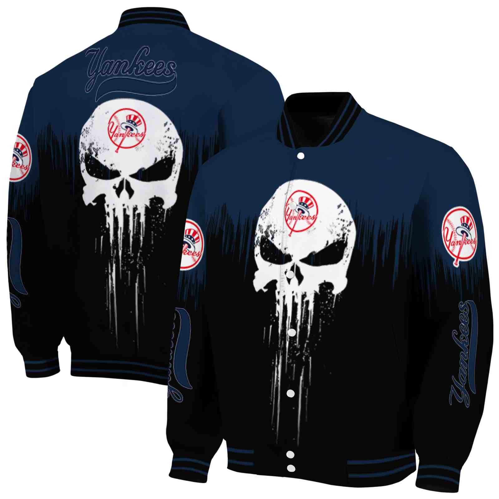MLB New York Yankees Punisher Skull Navy Black White Custom Baseball Jacket Sport Fans Gear