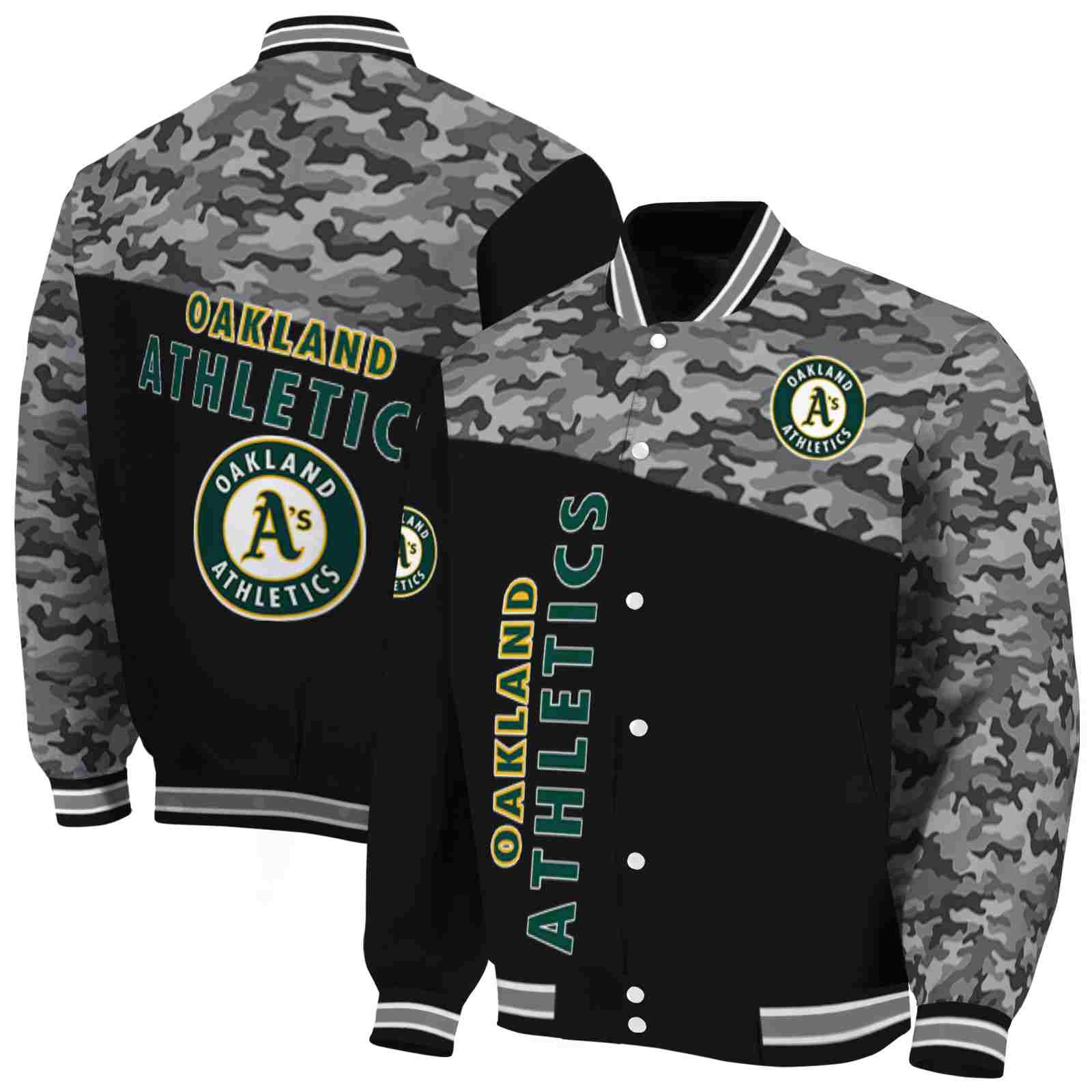 MLB Oakland Athletics Camo Patchwork Black Custom Baseball Jacket Sport Fans Gear