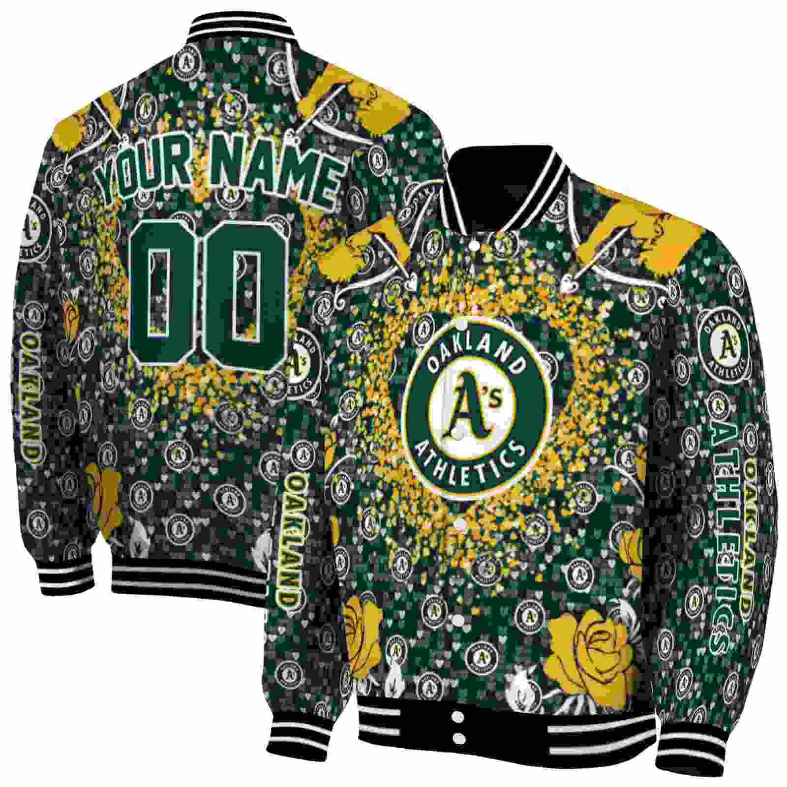 MLB Oakland Athletics Heart Explosion Green Custom Baseball Jacket Sport Fans Gear