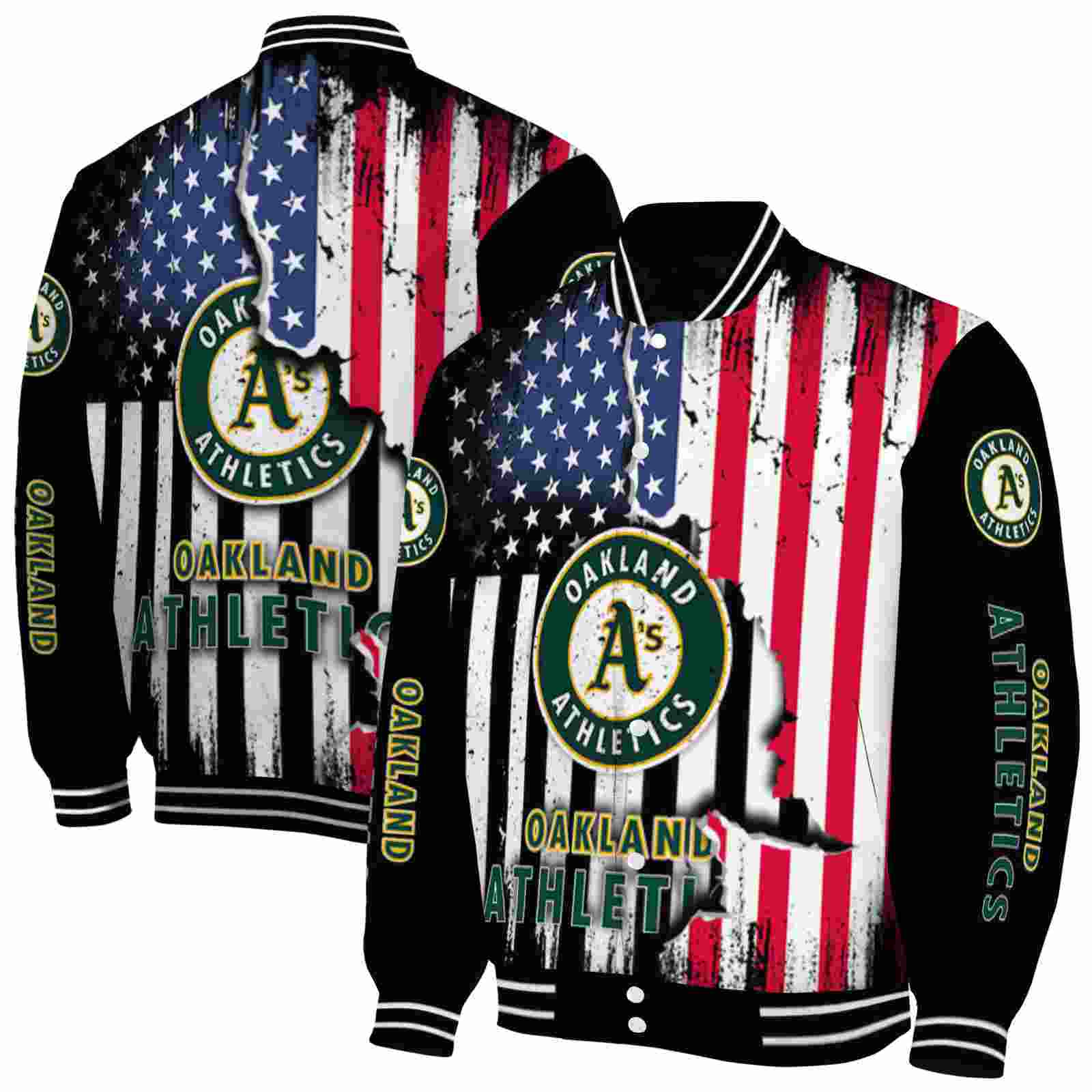 MLB Oakland Athletics Patriotic Theme Black Custom Baseball Jacket Sport Fans Gear
