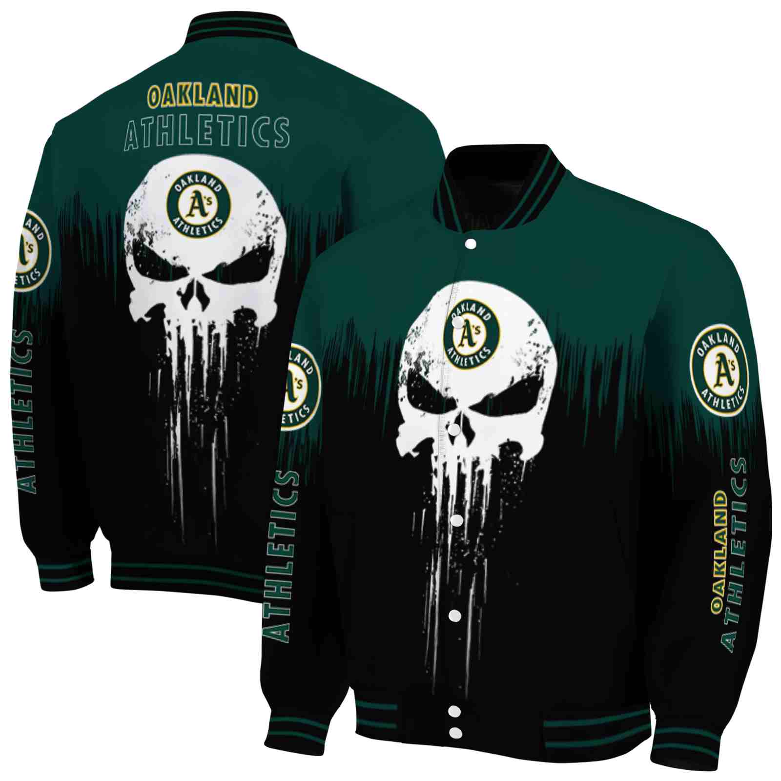 MLB Oakland Athletics Punisher Skull Green Black White Custom Baseball Jacket Sport Fans Gear