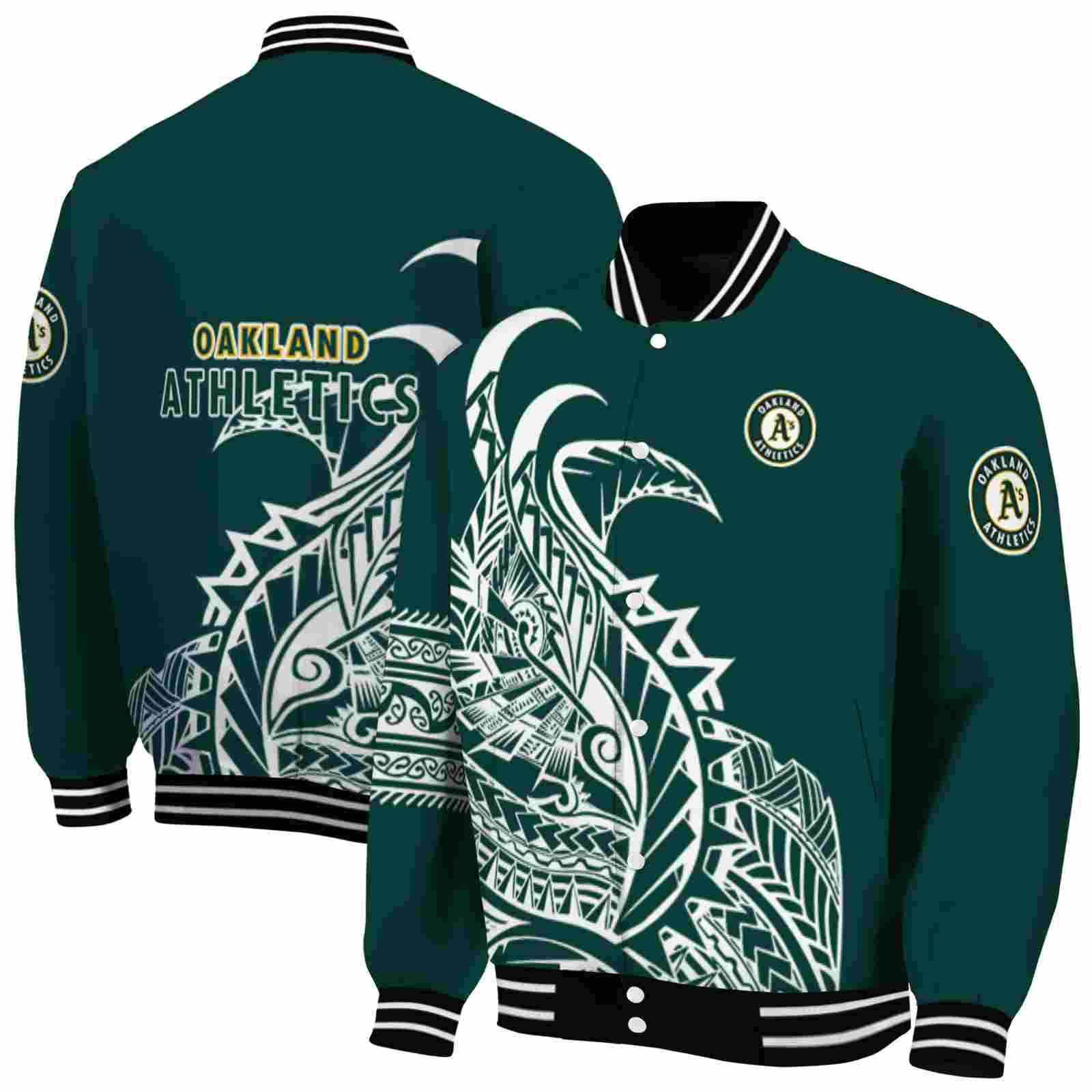 MLB Oakland Athletics Tribal Art Green White Black Custom Baseball Jacket Sport Fans Gear