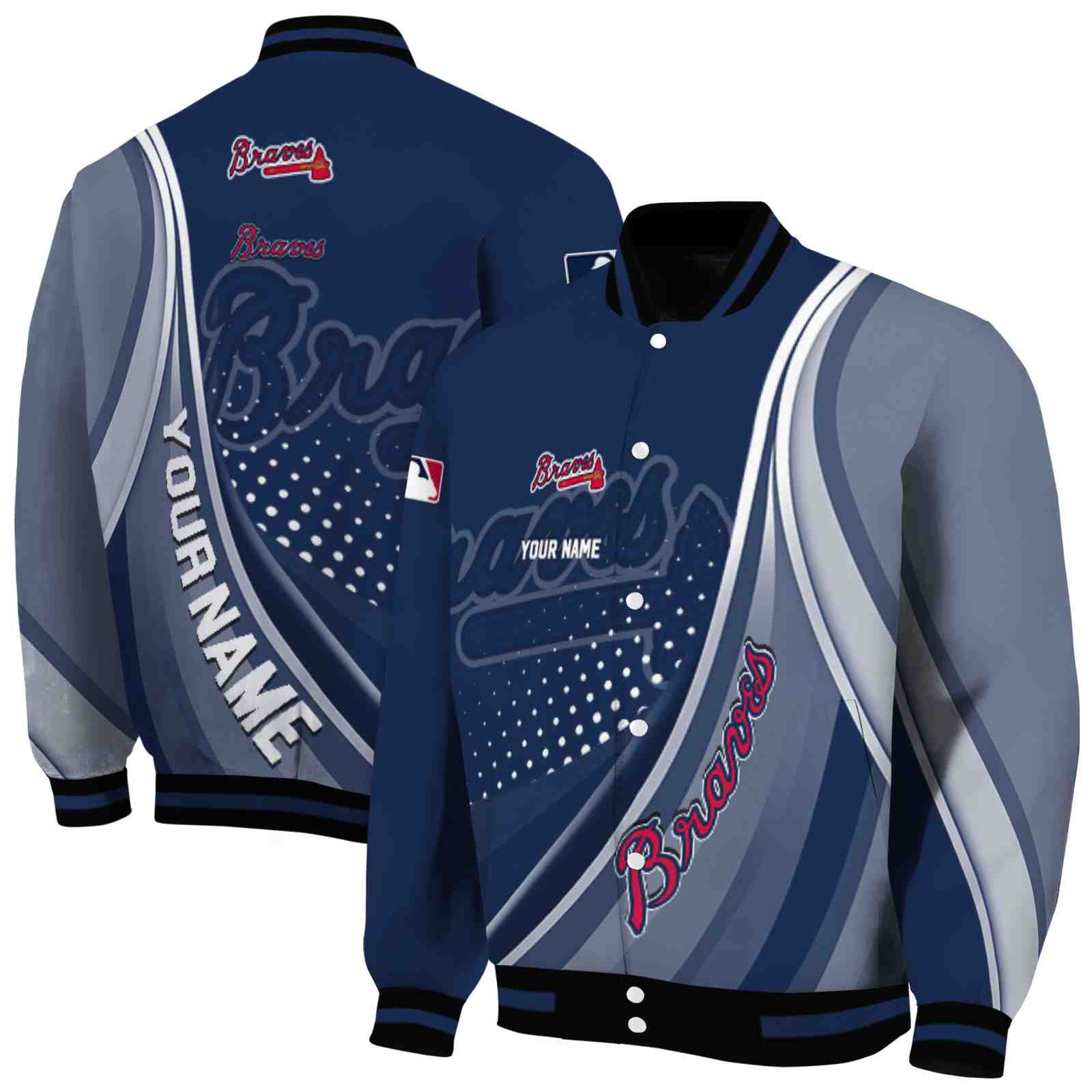 MLB Personalized Atlanta Braves Wave Patterns Navy Custom Baseball Jacket Sport Fans Gear