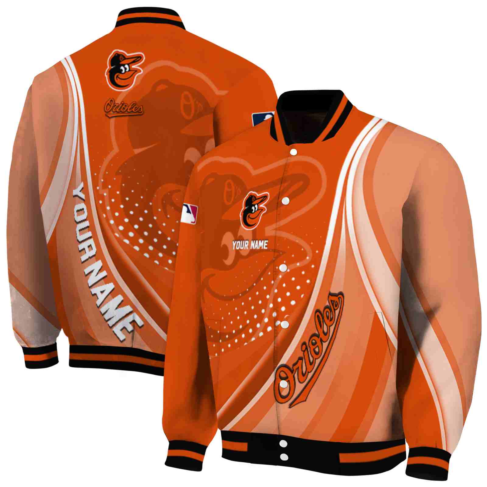 MLB Personalized Baltimore Orioles Wave Patterns Orange Custom Baseball Jacket Sport Fans Gear