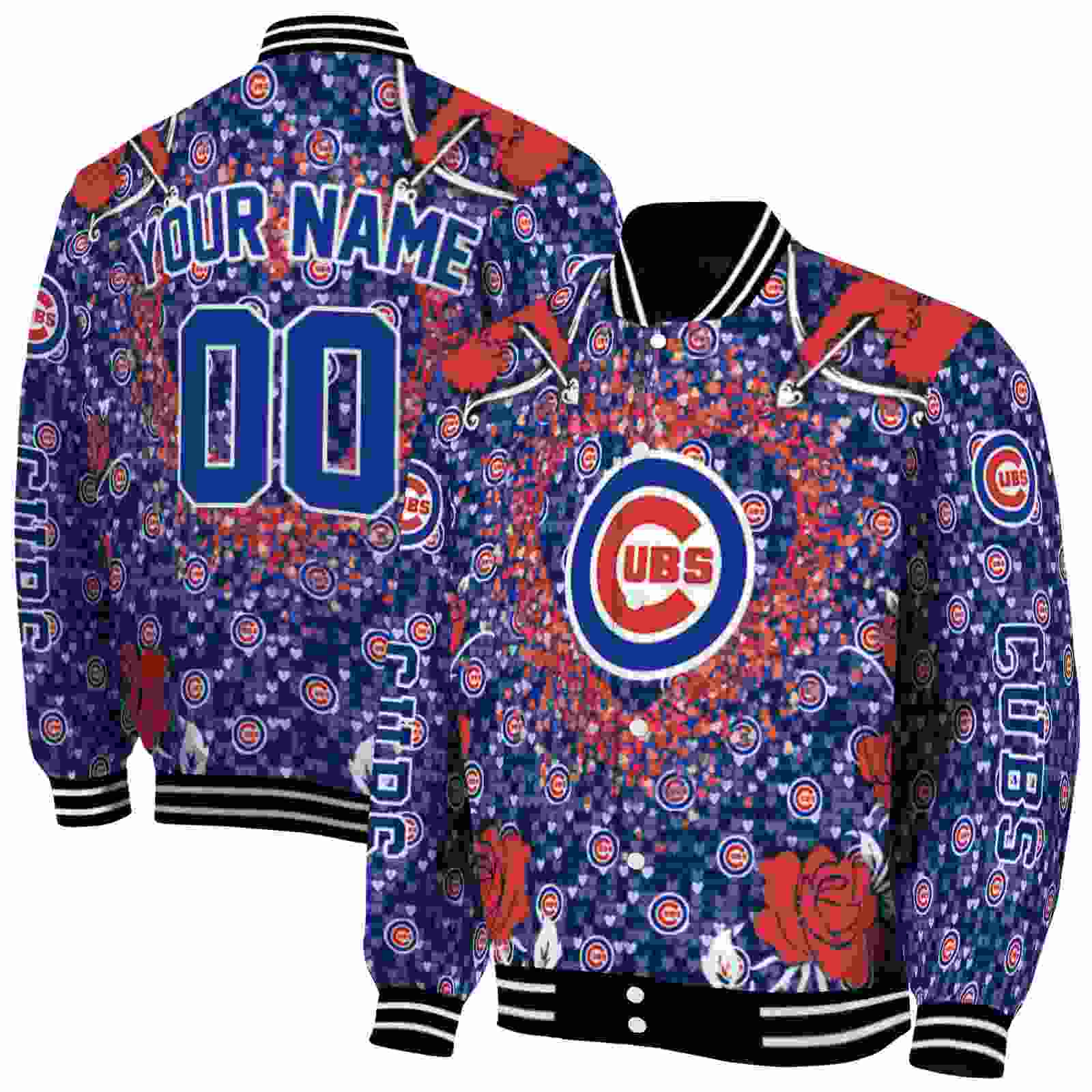 MLB Personalized Chicago Cubs Heart Explosion Blue Custom Baseball Jacket Sport Fans Gear