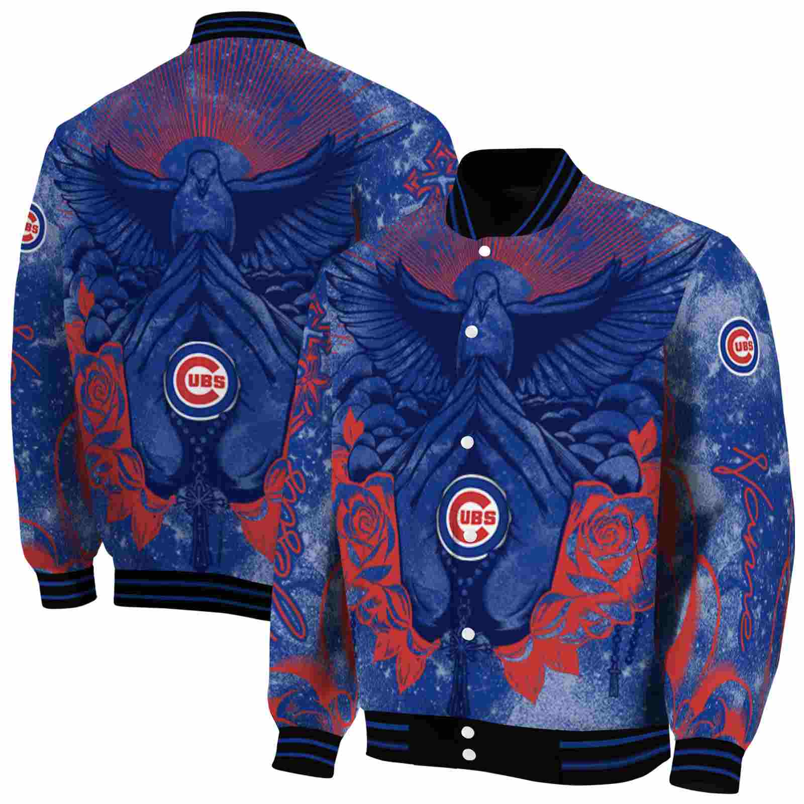 MLB Personalized Chicago Cubs Praying Hands Blue Custom Baseball Jacket Sport Fans Gear