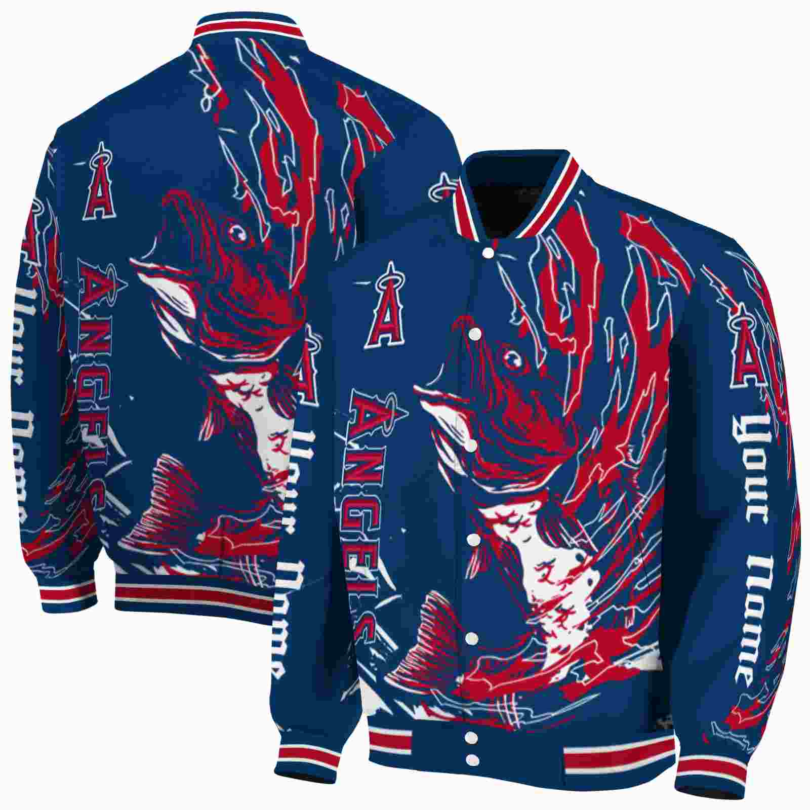 MLB Personalized Los Angeles Angels Fishing Passion Blue White Custom Baseball Jacket Sport Fans Gear