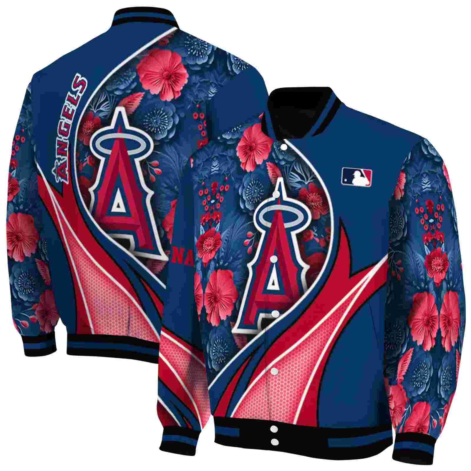 MLB Personalized Los Angeles Angels Floral Print Blue Custom Baseball Jacket Sport Fans Gear