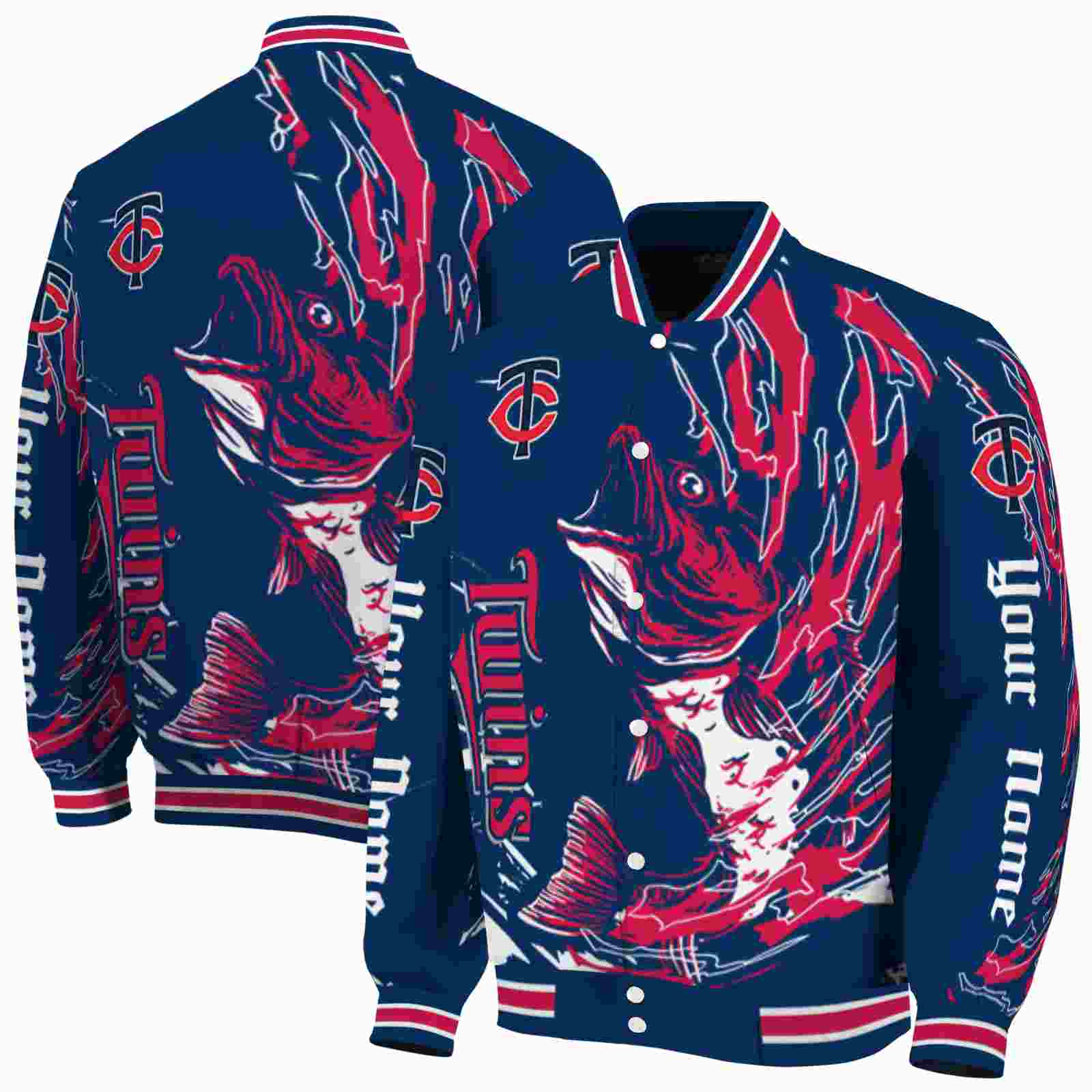 MLB Personalized Minnesota Twins Fishing Passion Navy White Custom Baseball Jacket Sport Fans Gear