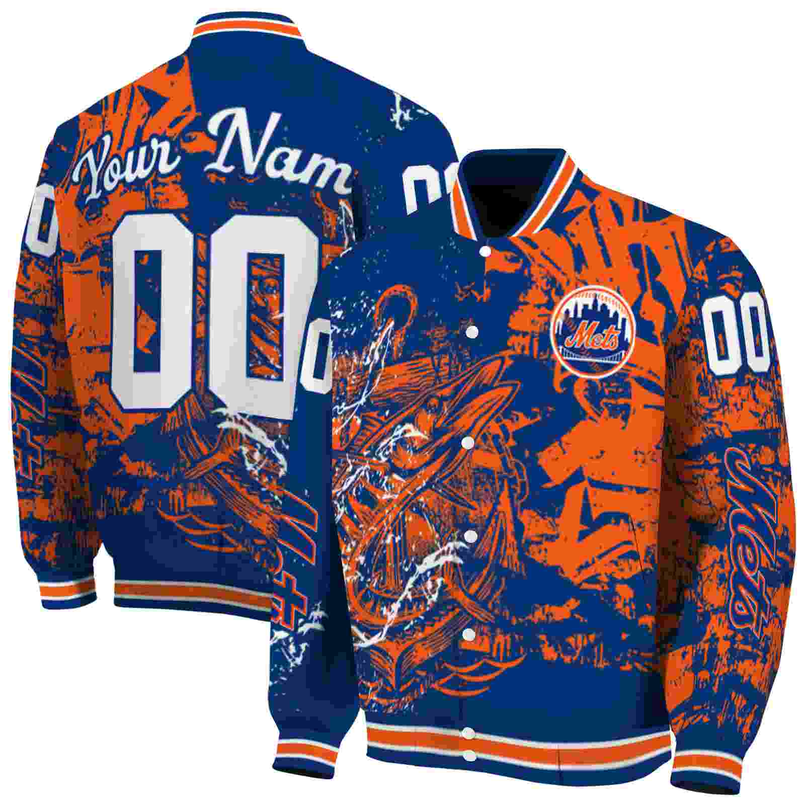 MLB Personalized New York Mets Fishing Art Blue Custom Baseball Jacket Sport Fans Gear