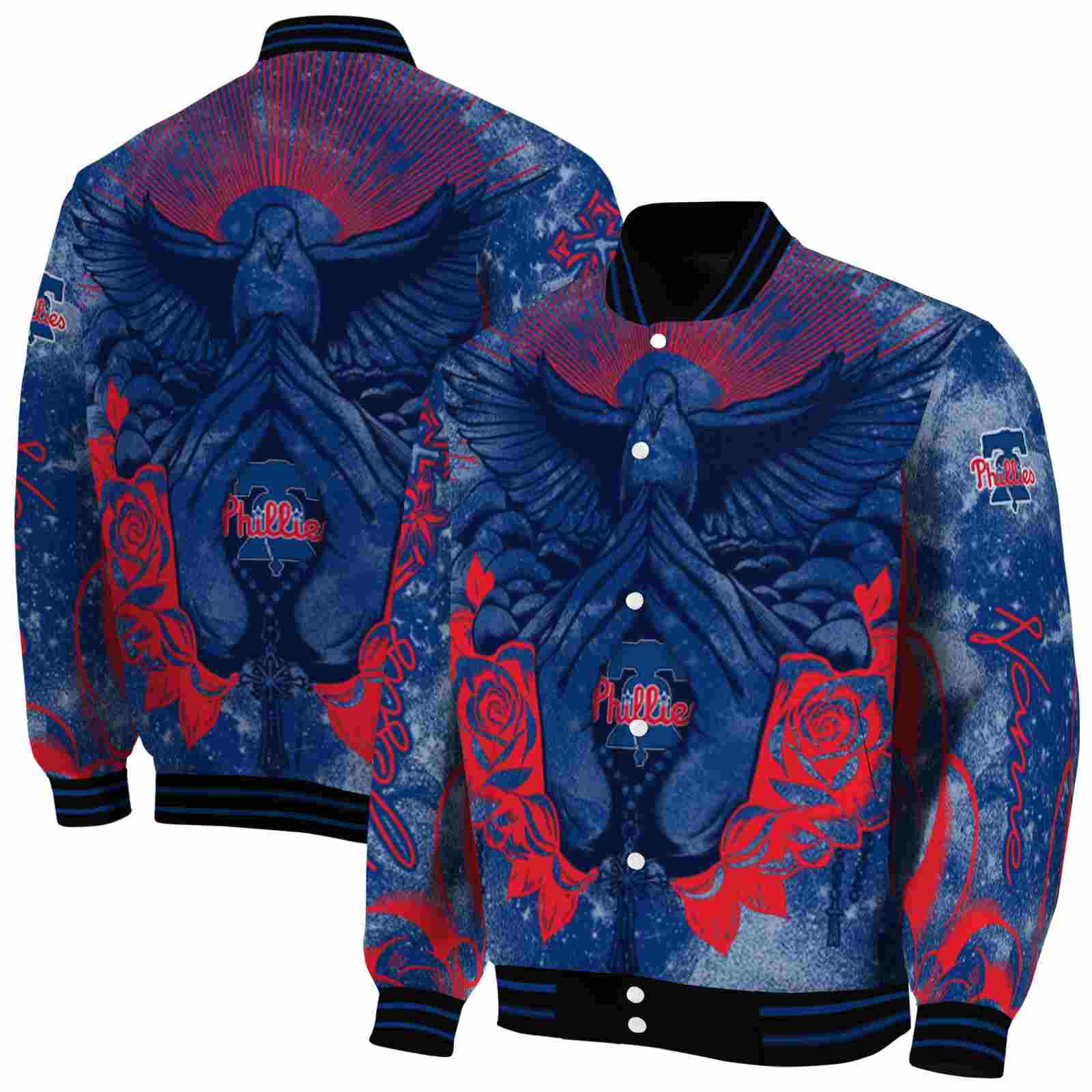 MLB Personalized Philadelphia Phillies Praying Hands Blue Custom Baseball Jacket Sport Fans Gear