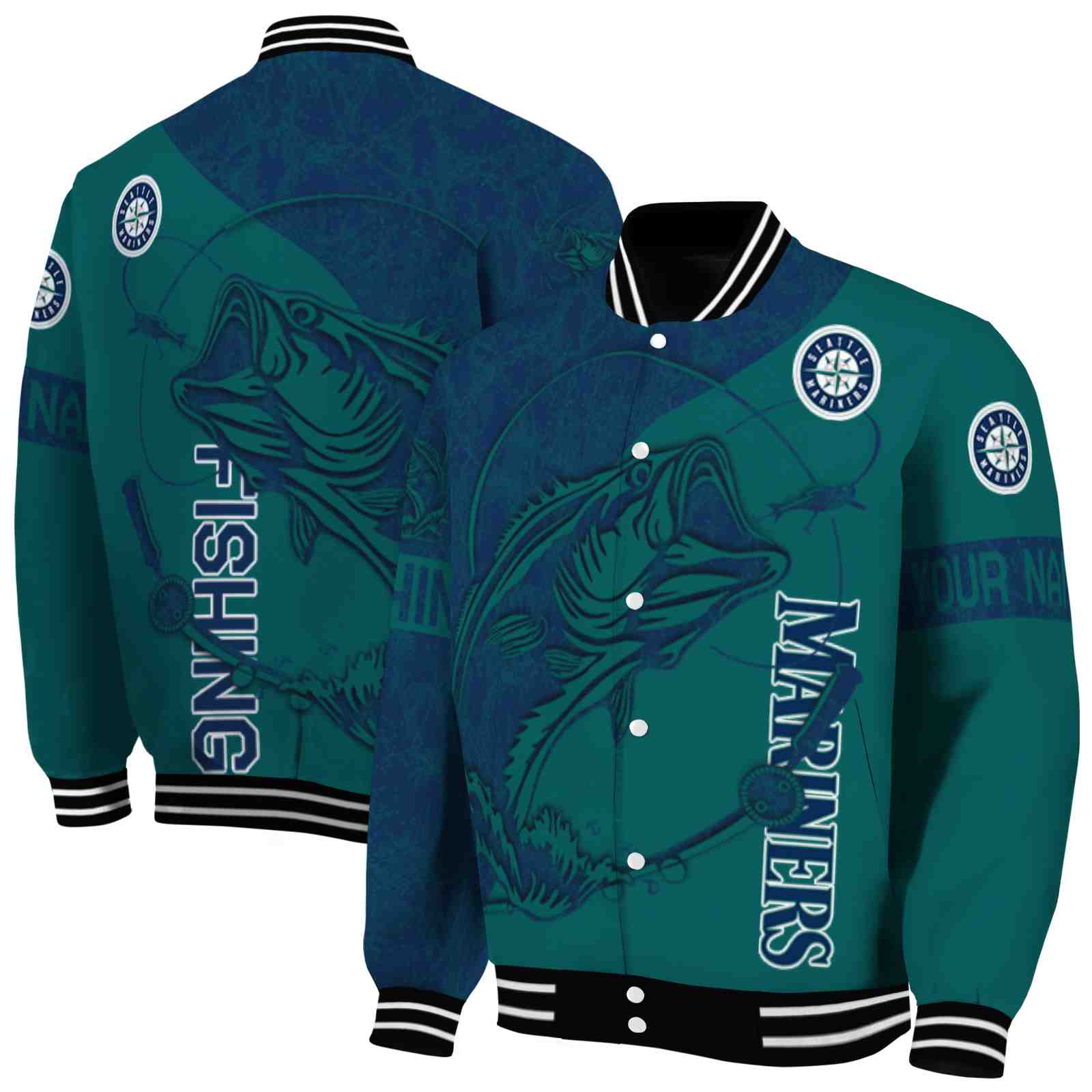 MLB Personalized Seattle Mariners Fishing Rod Green Custom Baseball Jacket Sport Fans Gear