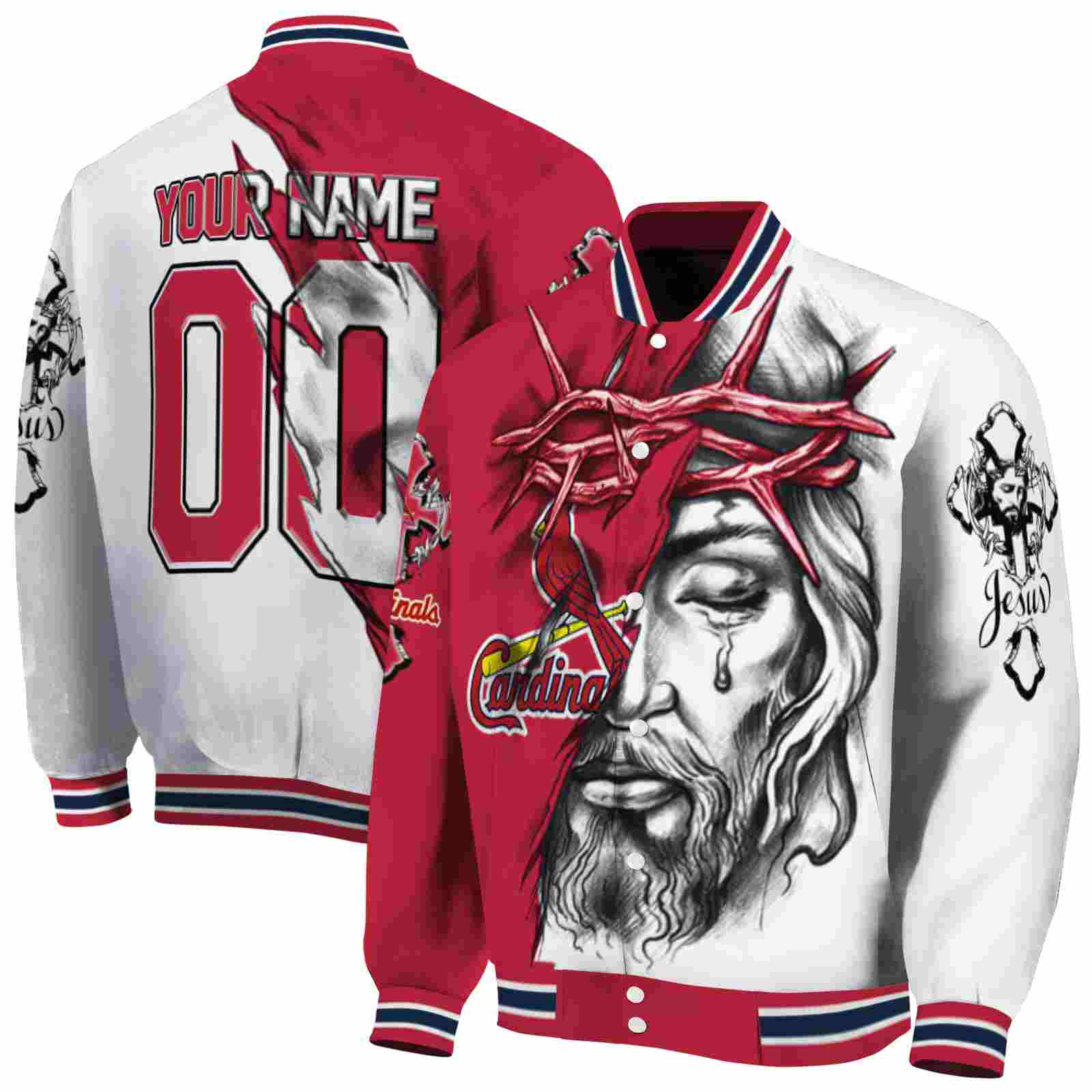 MLB Personalized St. Louis Cardinals Jesus Tears Red White Custom Baseball Jacket Sport Fans Gear