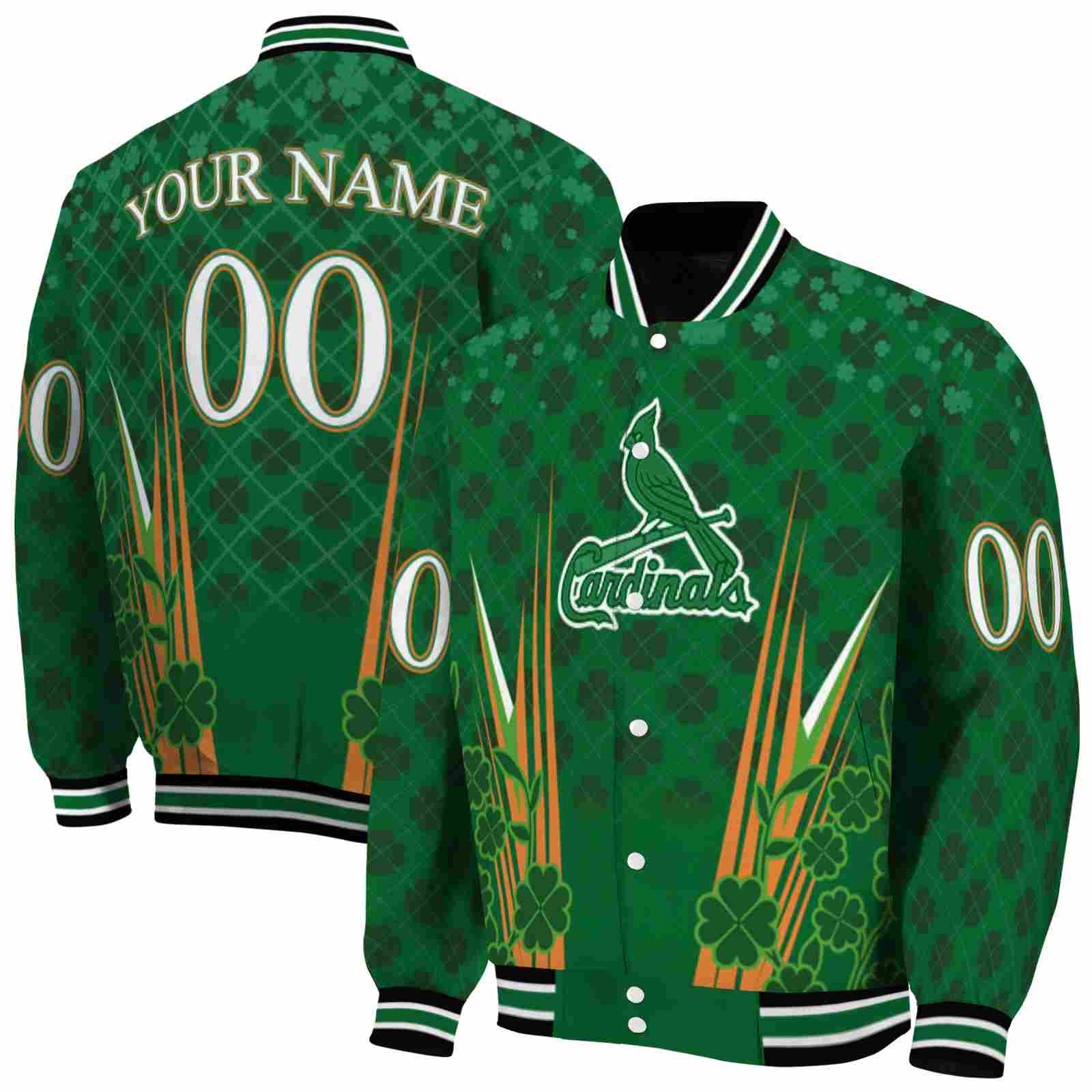 MLB Personalized St. Louis Cardinals Shamrock Pattern Green Custom Baseball Jacket Sport Fans Gear