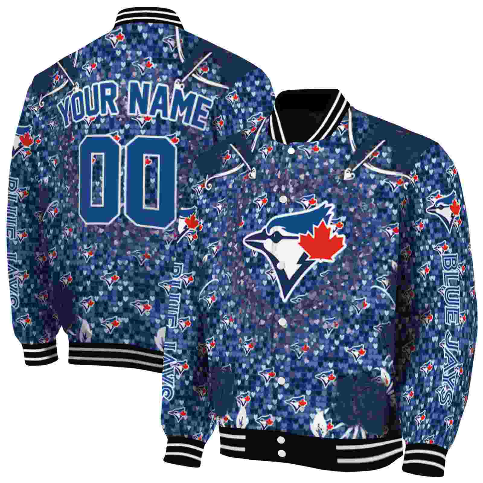 MLB Personalized Toronto Blue Jays Heart Explosion Blue Custom Baseball Jacket Sport Fans Gear