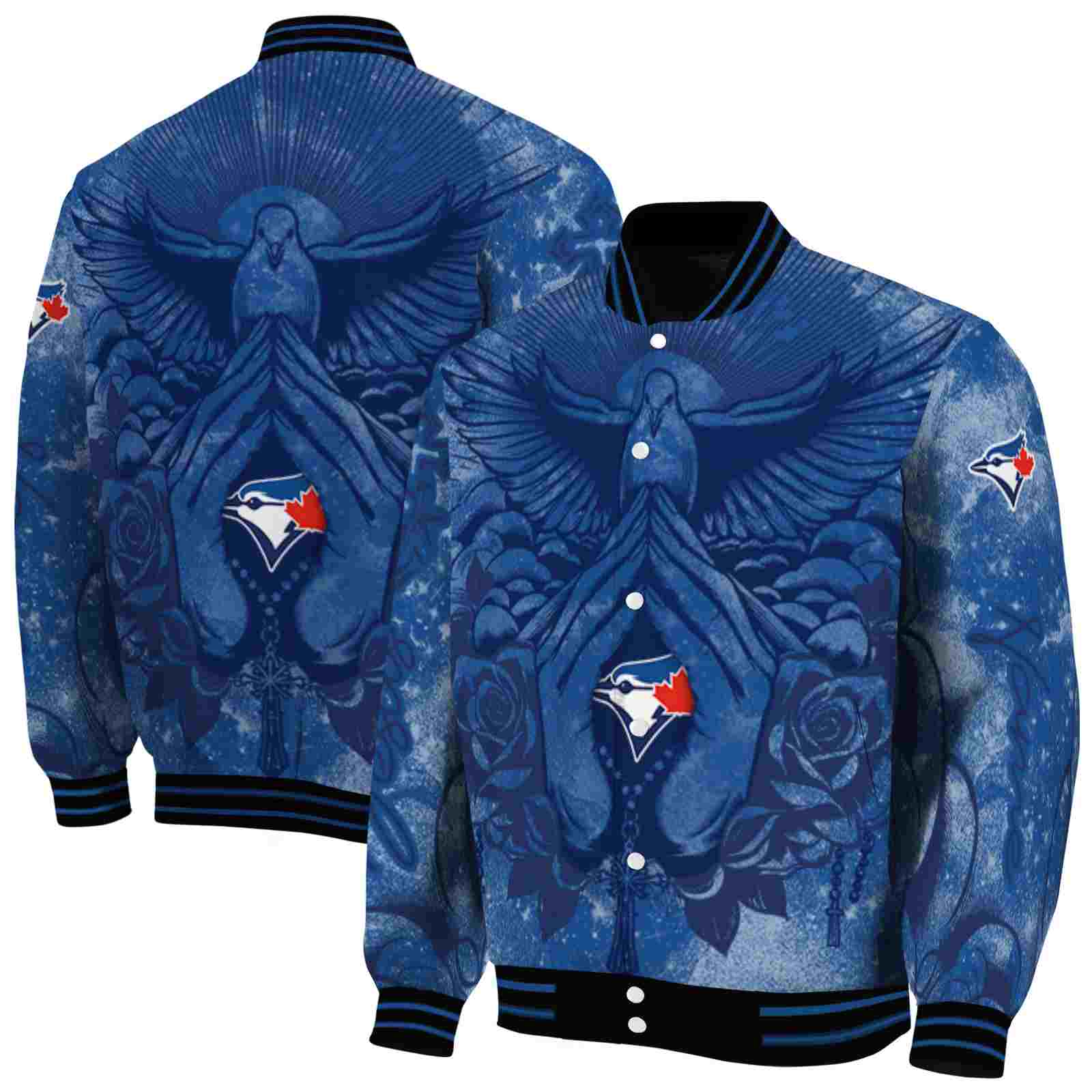 MLB Personalized Toronto Blue Jays Praying Hands Blue Custom Baseball Jacket Sport Fans Gear