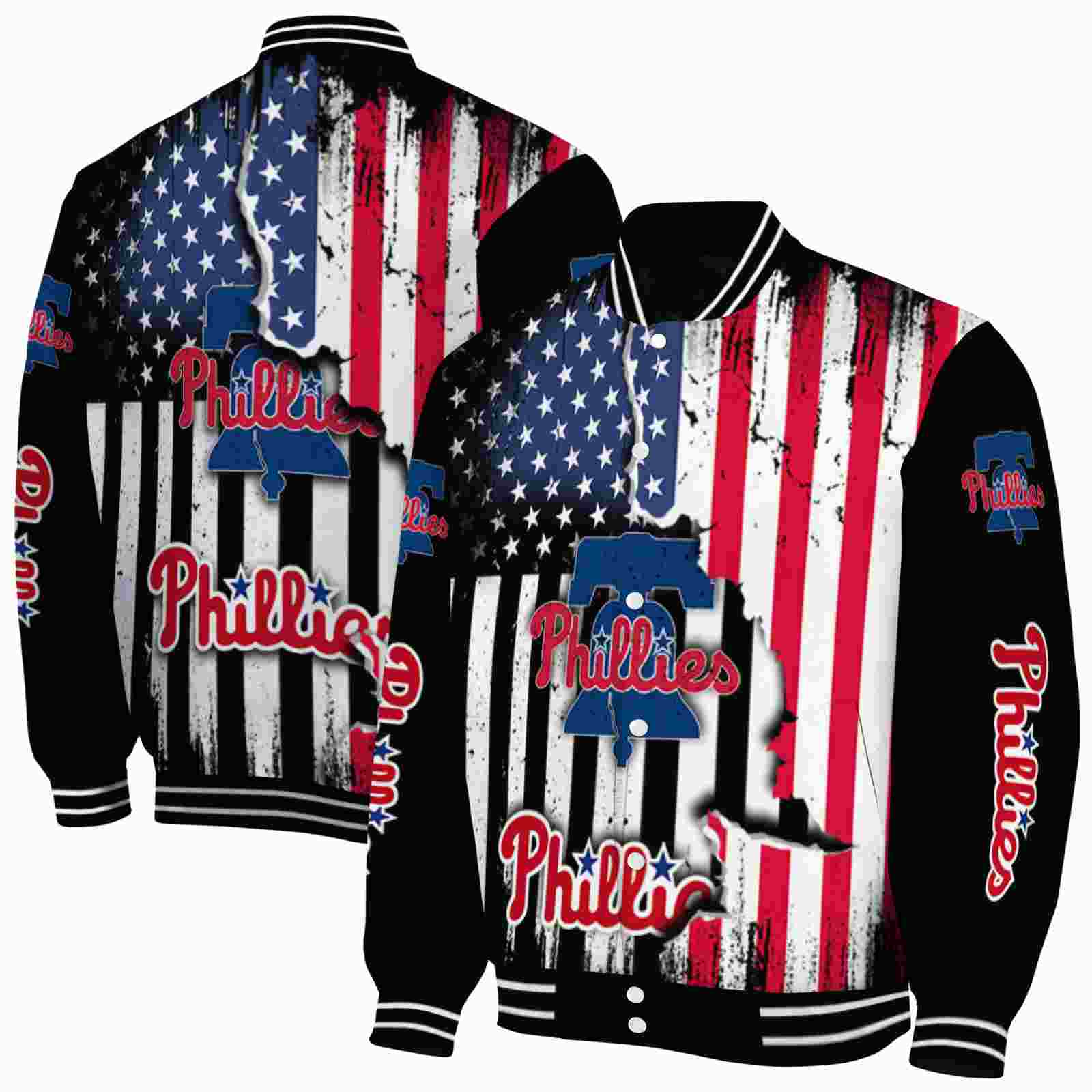 MLB Philadelphia Phillies Patriotic Theme Black Custom Baseball Jacket Sport Fans Gear