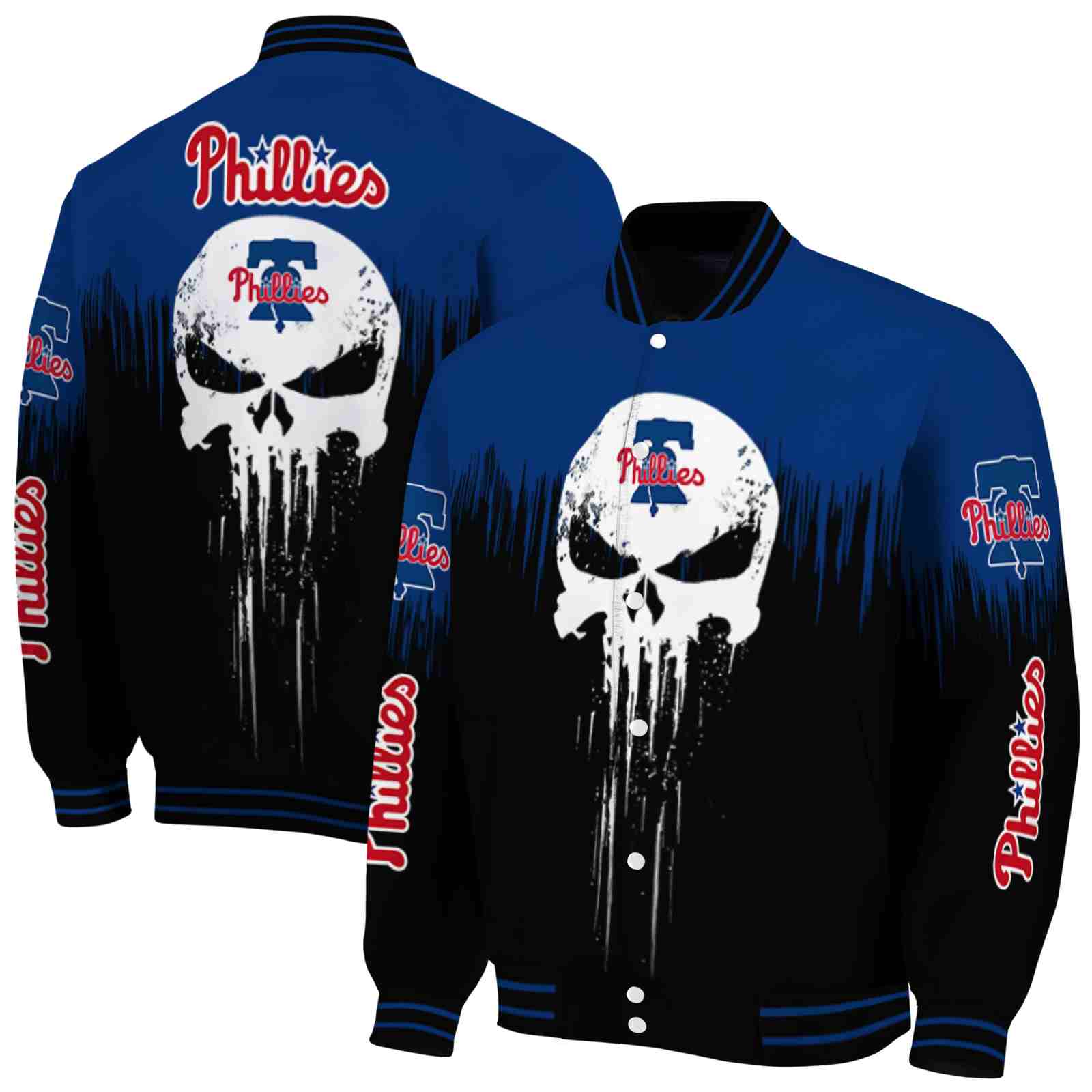 MLB Philadelphia Phillies Punisher Skull Blue Black White Custom Baseball Jacket Sport Fans Gear