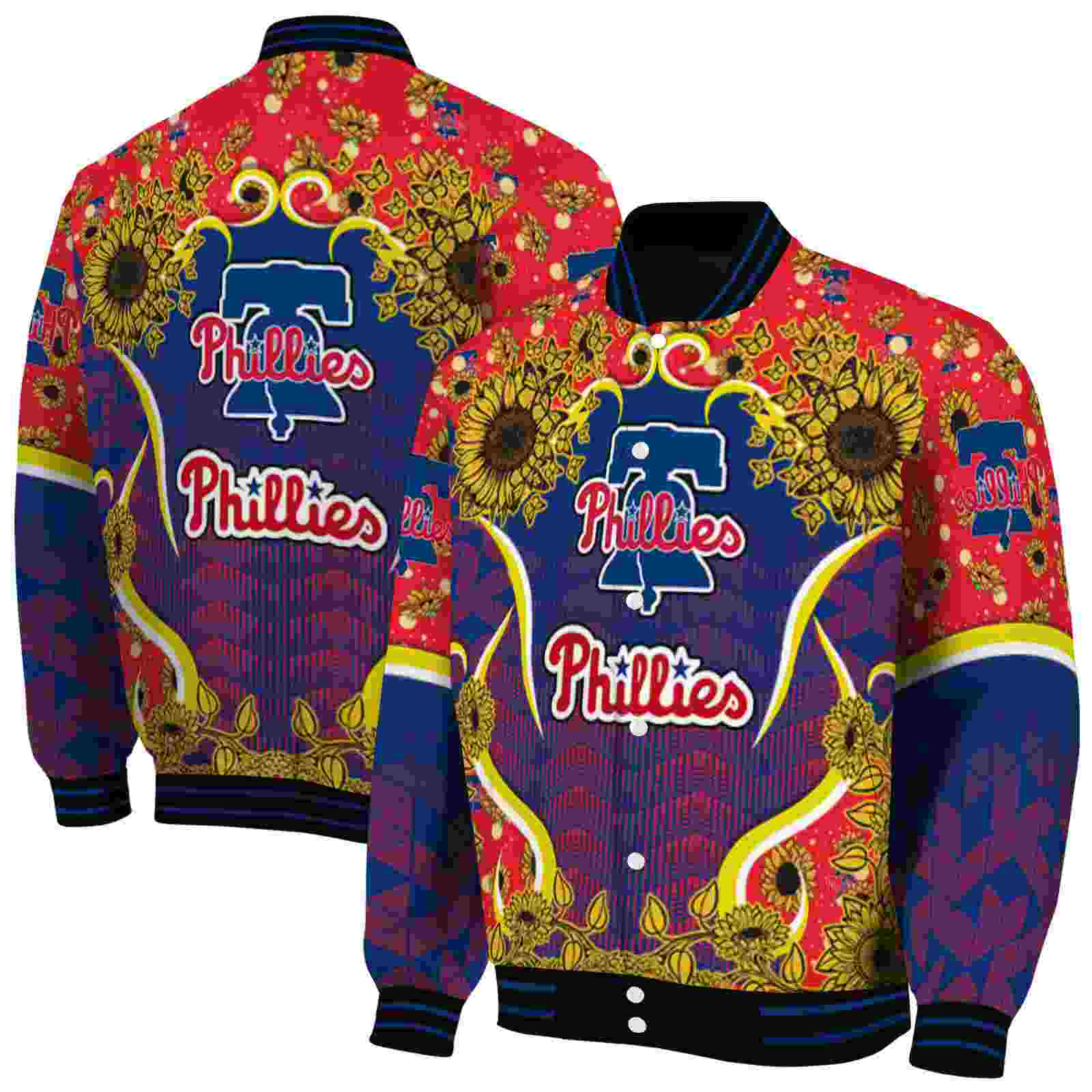 MLB Philadelphia Phillies SuNFL ower Bloom Blue Yellow Custom Baseball Jacket Sport Fans Gear