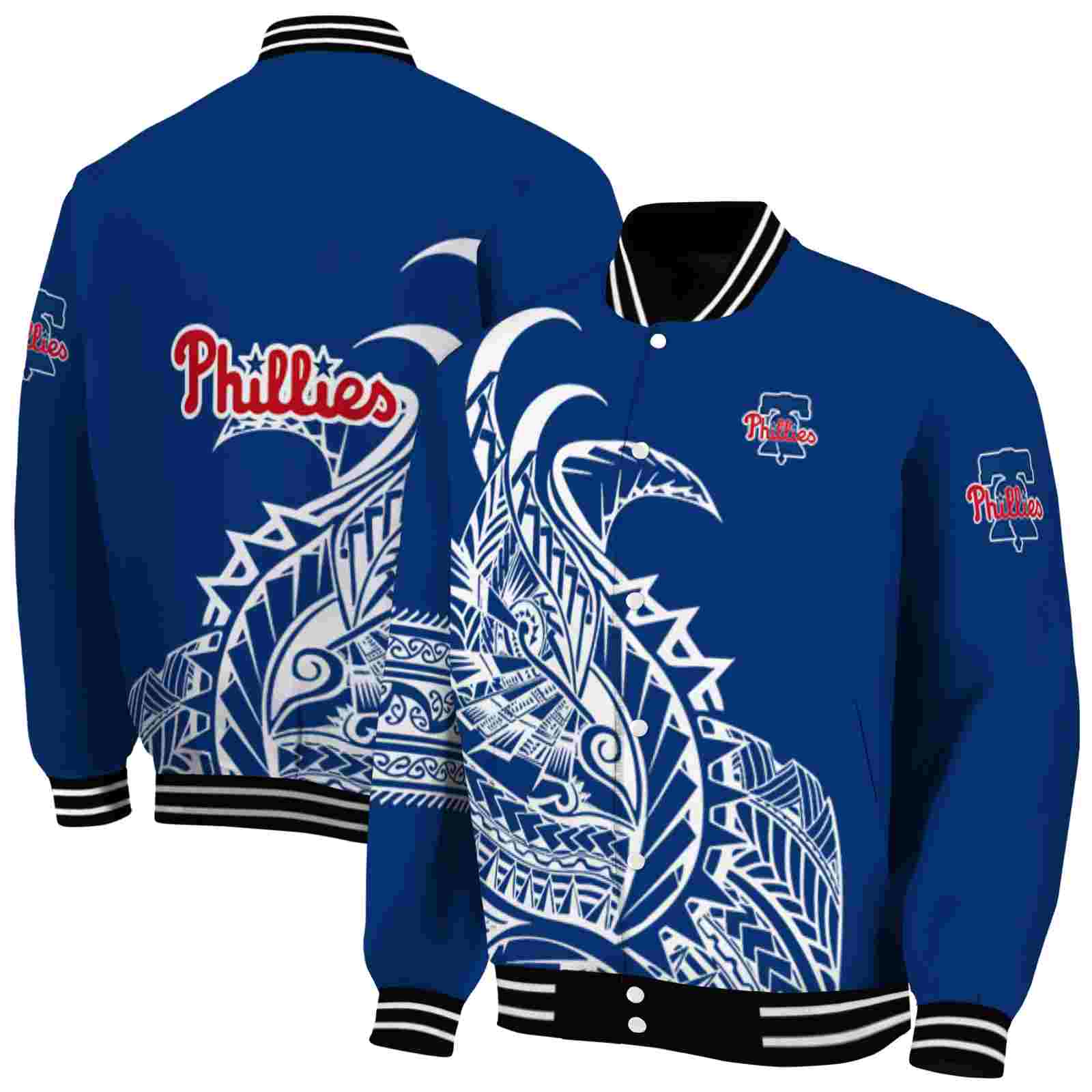 MLB Philadelphia Phillies Tribal Art Blue White Black Custom Baseball Jacket Sport Fans Gear