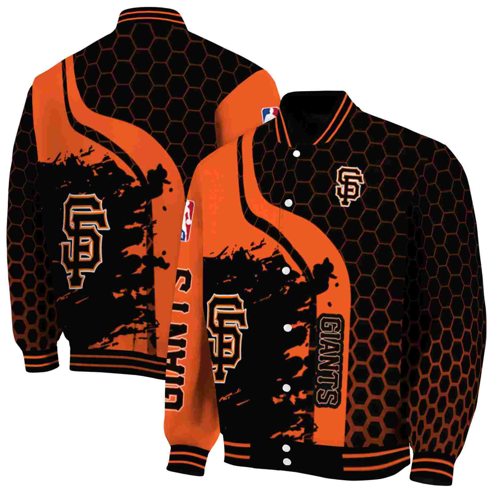 MLB San Francisco Giants Hexagonal Pattern Orange Black Custom Baseball Jacket Sport Fans Gear