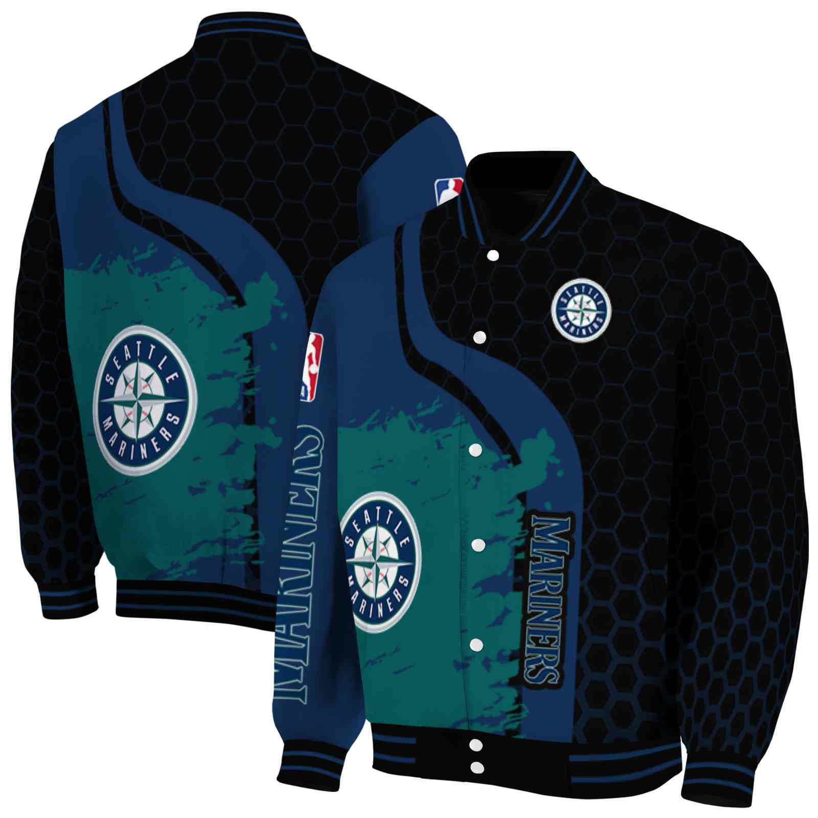 MLB Seattle Mariners Hexagonal Pattern Navy Blue Black Custom Baseball Jacket Sport Fans Gear