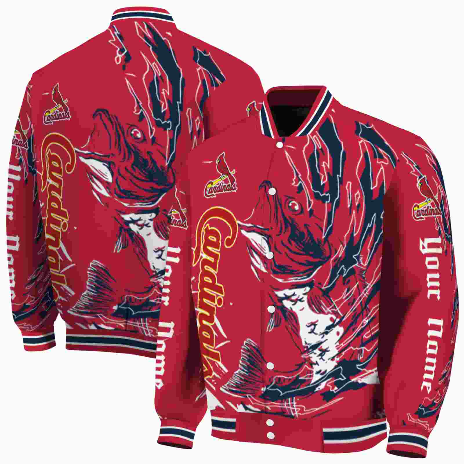 MLB St. Louis Cardinals Fishing Passion Red White Custom Baseball Jacket Sport Fans Gear
