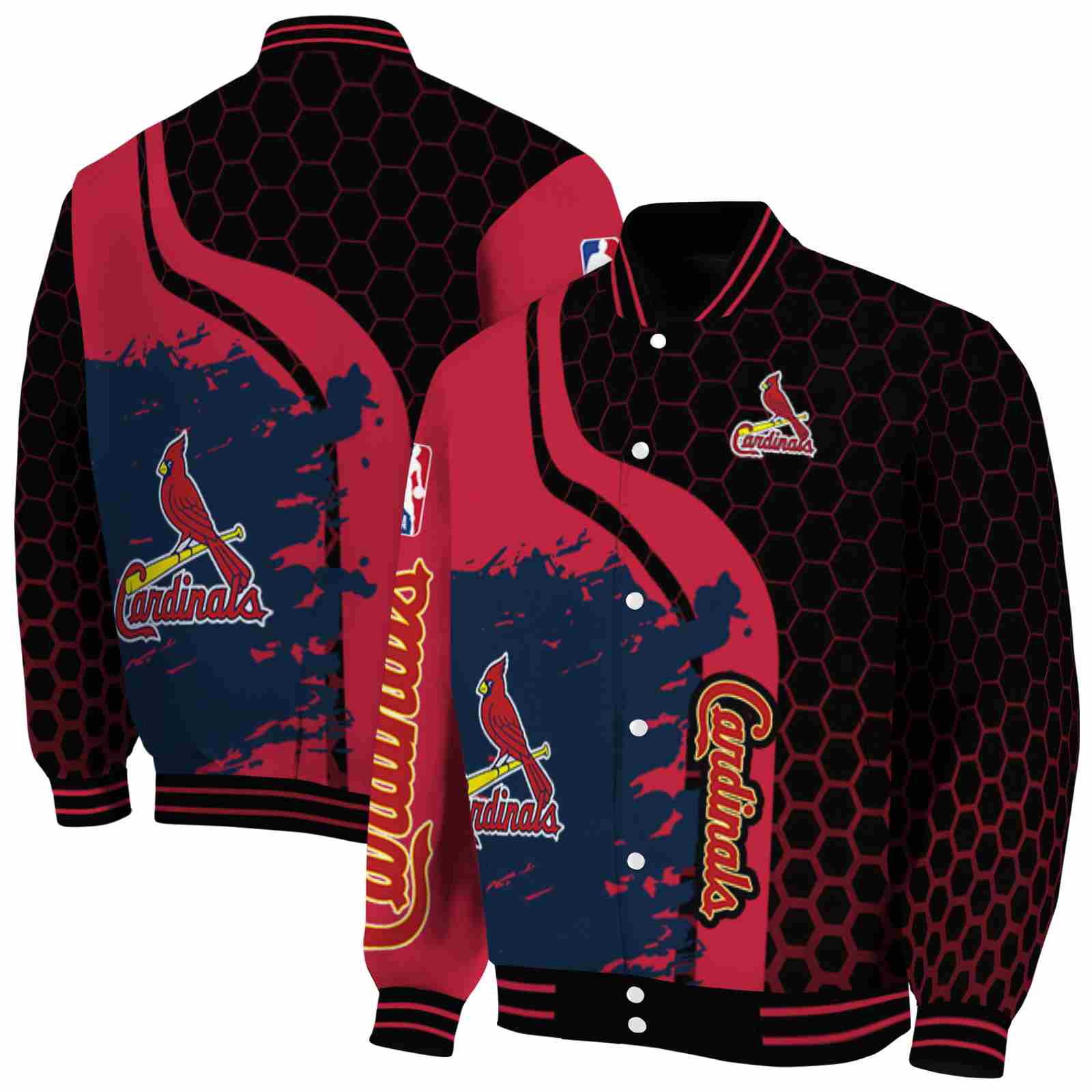 MLB St. Louis Cardinals Hexagonal Pattern Red Black Custom Baseball Jacket Sport Fans Gear