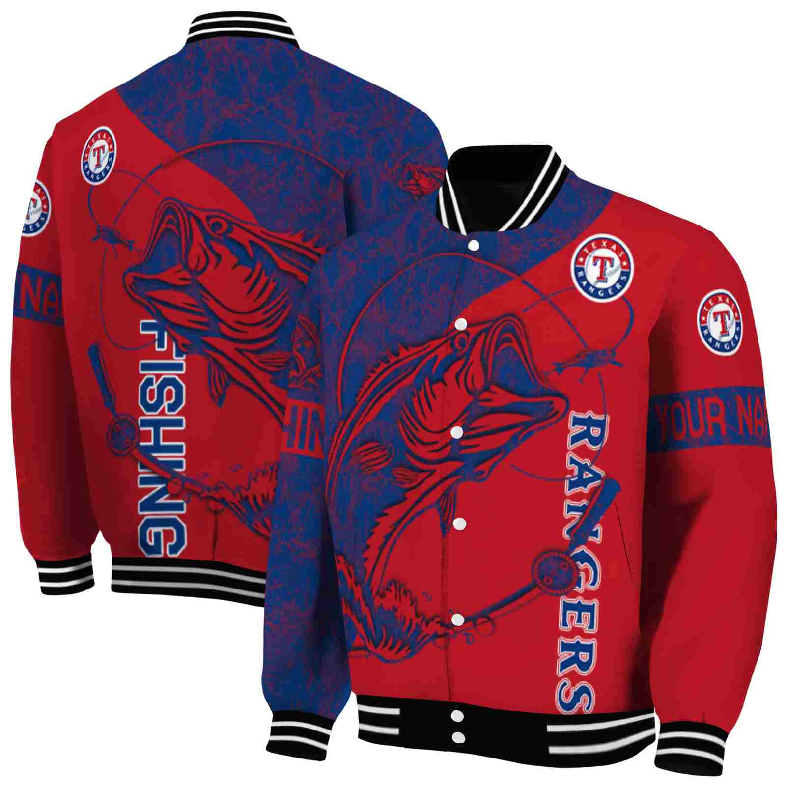 MLB Texas Rangers Fishing Rod Red Custom Baseball Jacket Sport Fans Gear