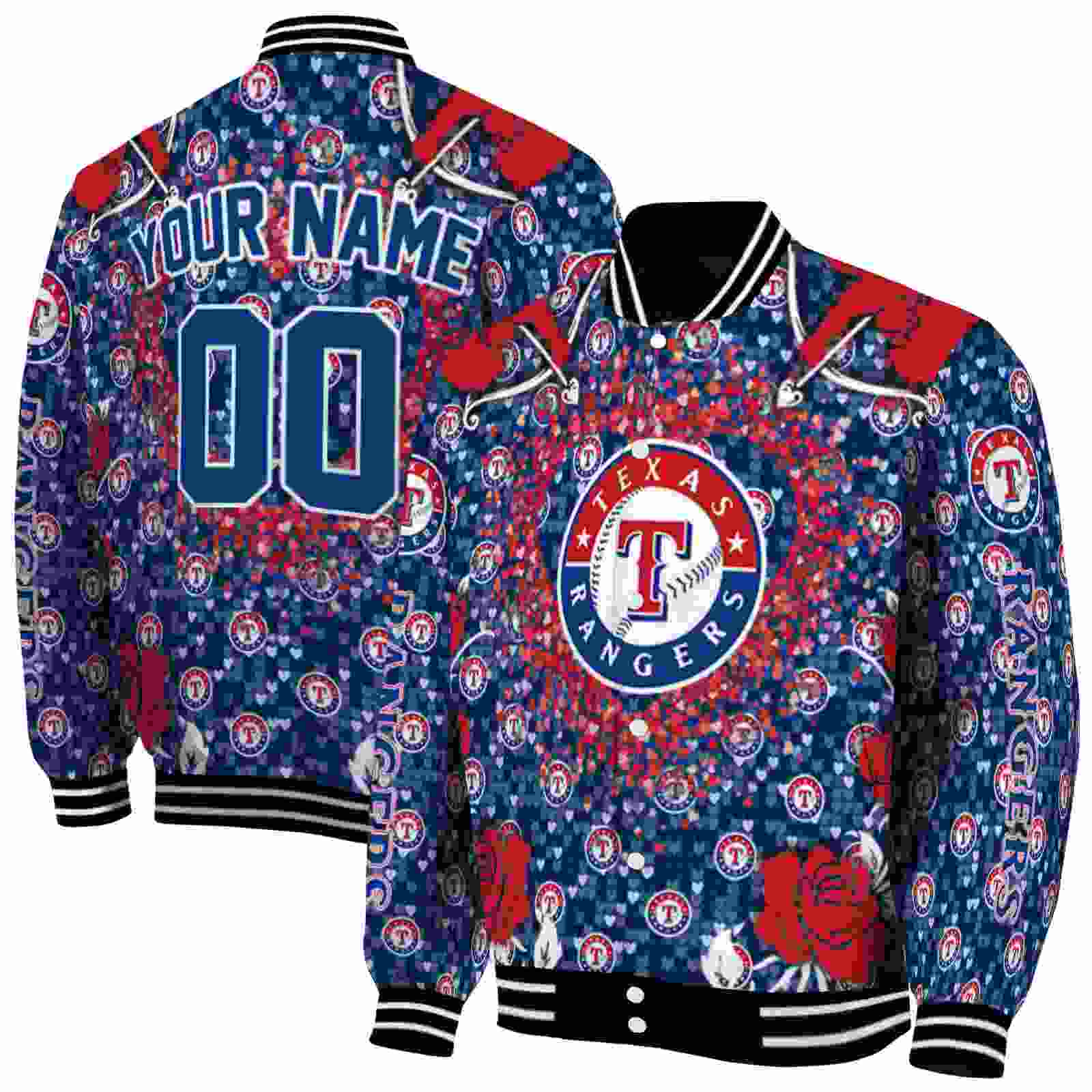MLB Texas Rangers Heart Explosion Blue Custom Baseball Jacket Sport Fans Gear