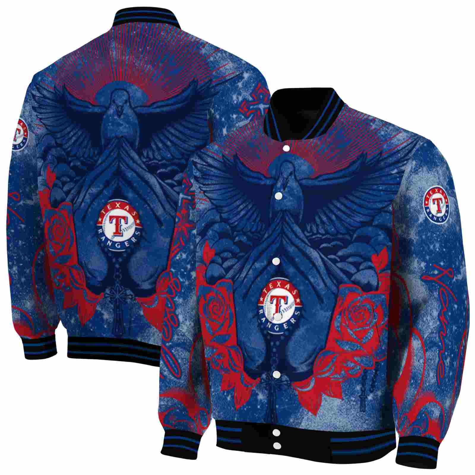 MLB Texas Rangers Praying Hands Blue Custom Baseball Jacket Sport Fans Gear