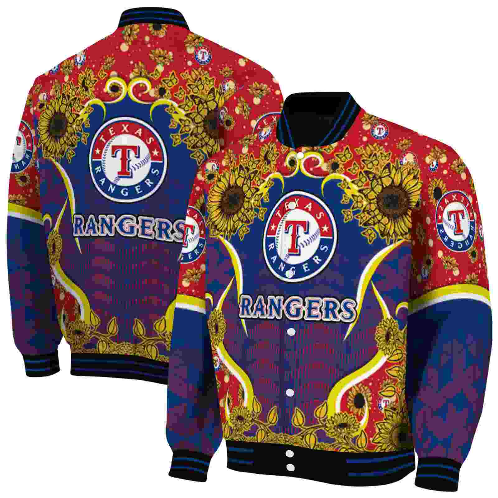 MLB Texas Rangers SuNFL ower Bloom Blue Yellow Custom Baseball Jacket Sport Fans Gear