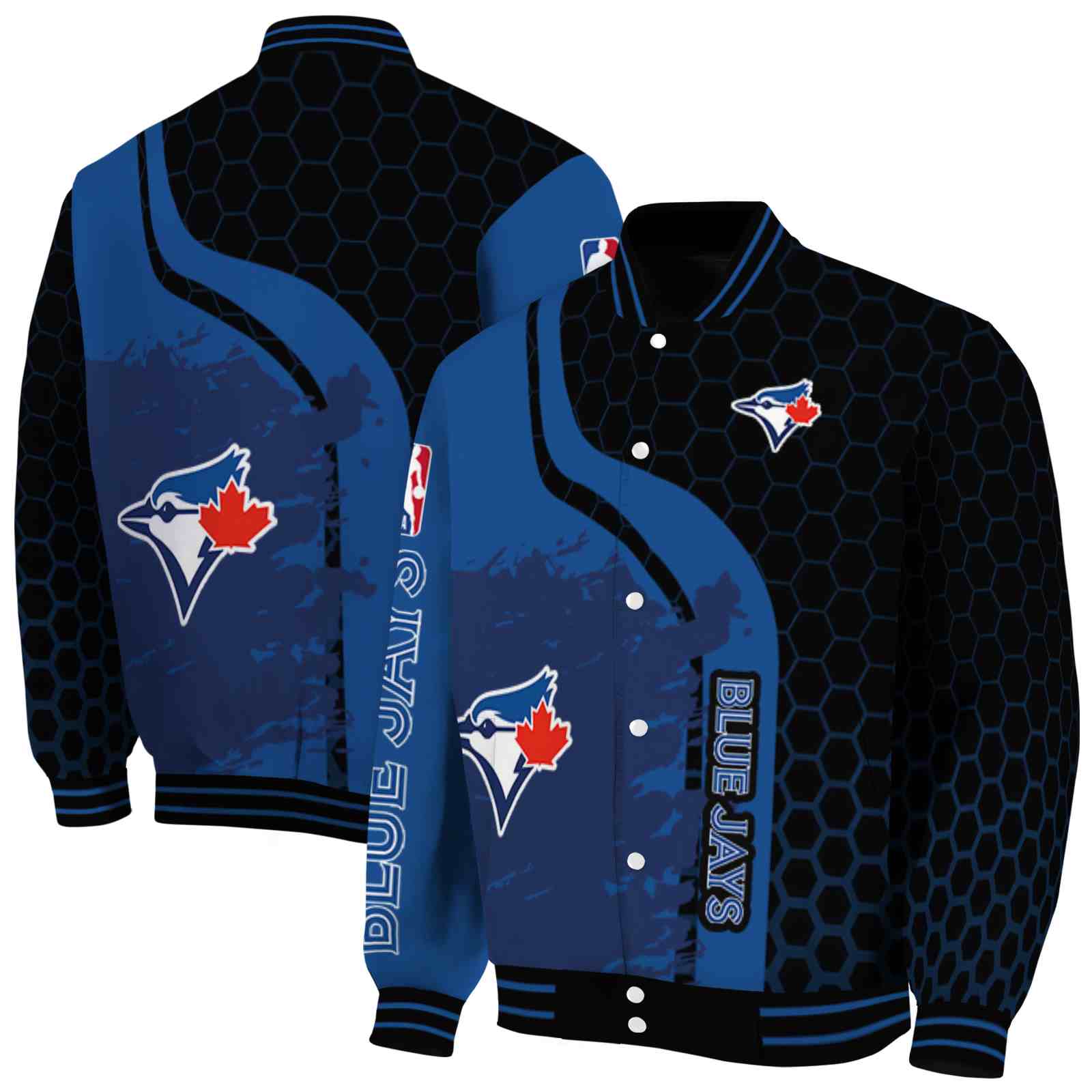 MLB Toronto Blue Jays Hexagonal Pattern Blue Black Custom Baseball Jacket Sport Fans Gear