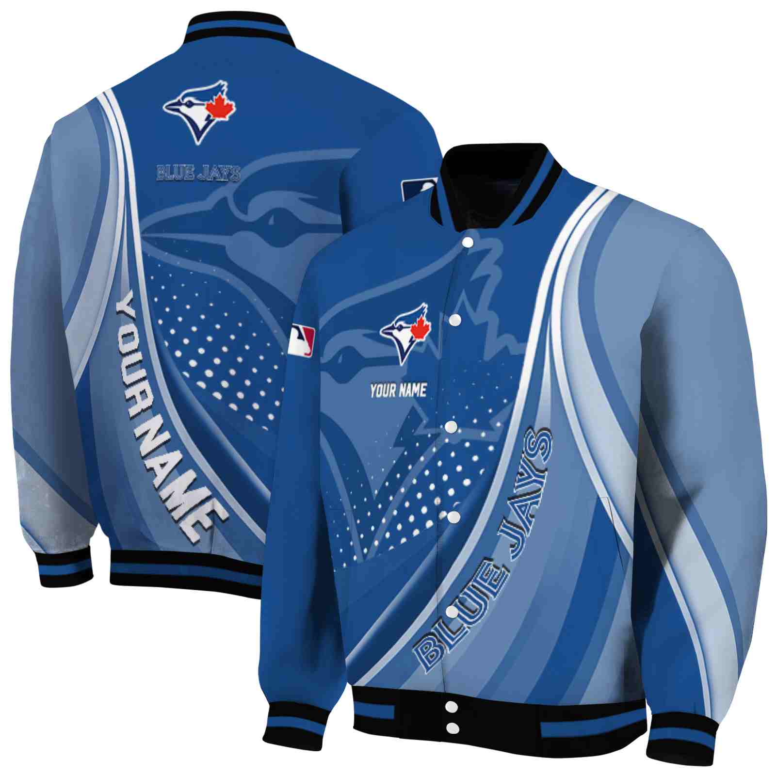 MLB Toronto Blue Jays Wave Patterns Blue Custom Baseball Jacket Sport Fans Gear