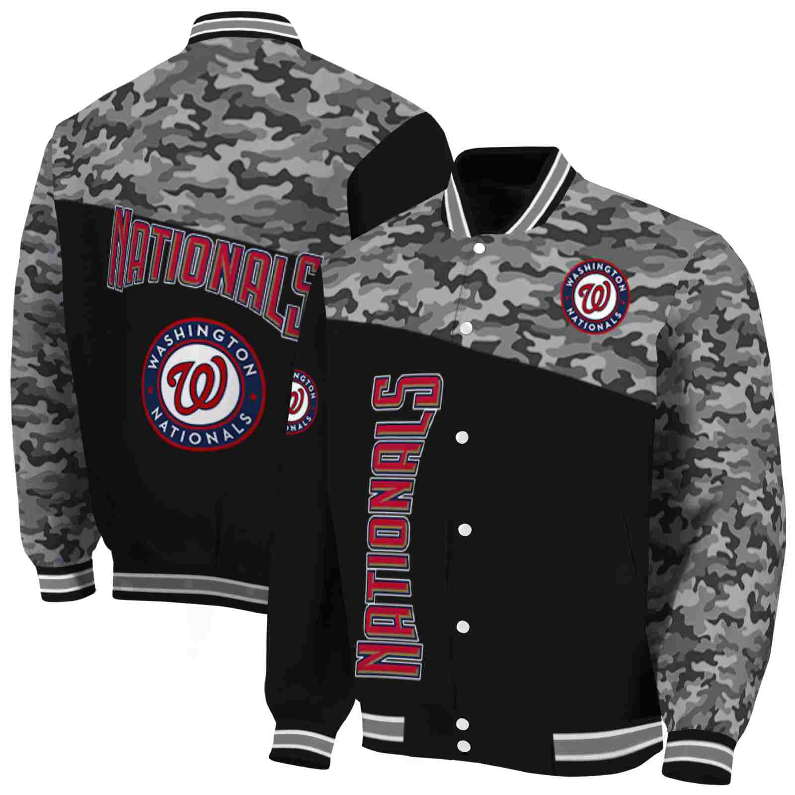 MLB Washington Nationals Camo Patchwork Black Custom Baseball Jacket Sport Fans Gear