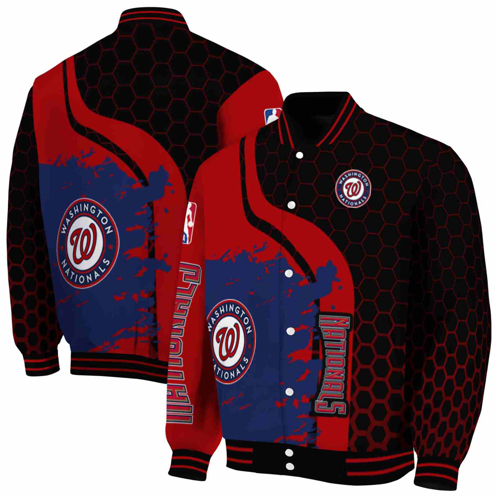 MLB Washington Nationals Hexagonal Pattern Red Black Custom Baseball Jacket Sport Fans Gear