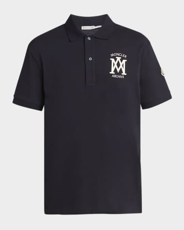 Moncler Men's Cotton Archive Logo Polo Shirt Navy