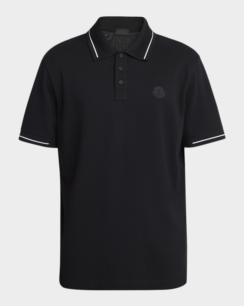 Moncler Men's Cotton Tipped Polo Shirt Black