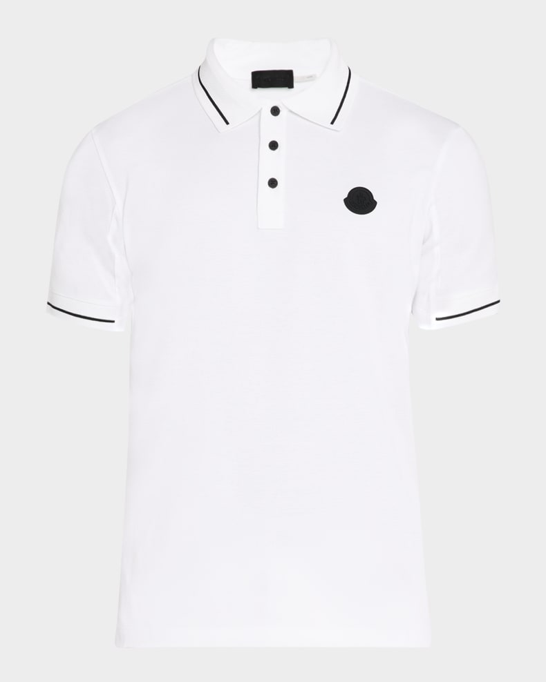 Moncler Men's Cotton Tipped Polo Shirt White