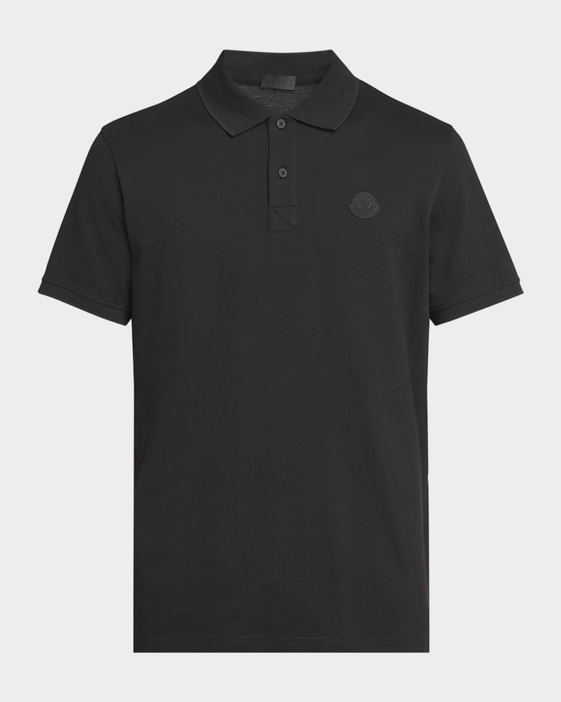 Moncler Men's Logo Cotton Pique Polo Black
