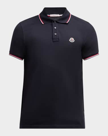 Moncler Men's Pique Logo Patch Polo Shirt Blue