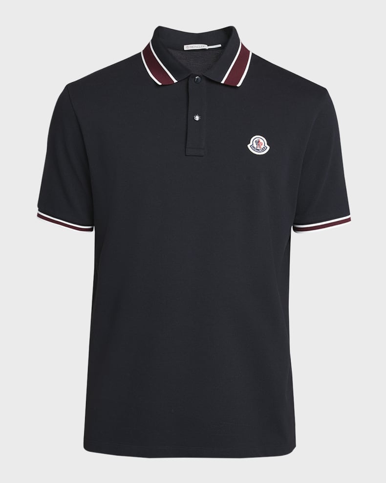 Moncler Men's Pique Stripe Polo Shirt Blue