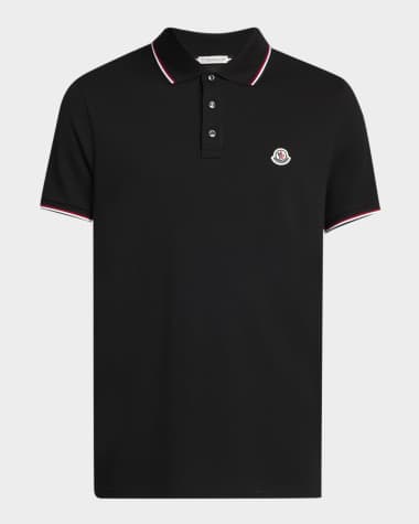 Moncler Men's Striped-Trim Polo Shirt Black