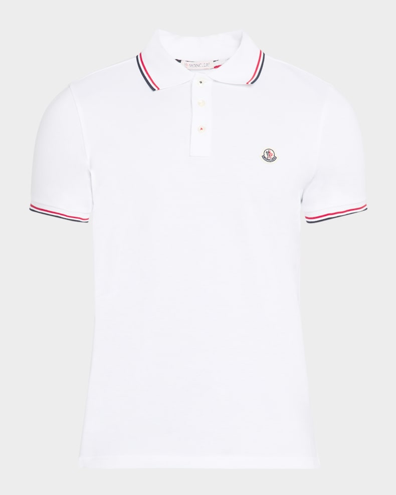Moncler Men's Striped-Trim Polo Shirt White